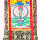 Avalokiteshvara Brocade Thangka Painting for prayer and devotion.