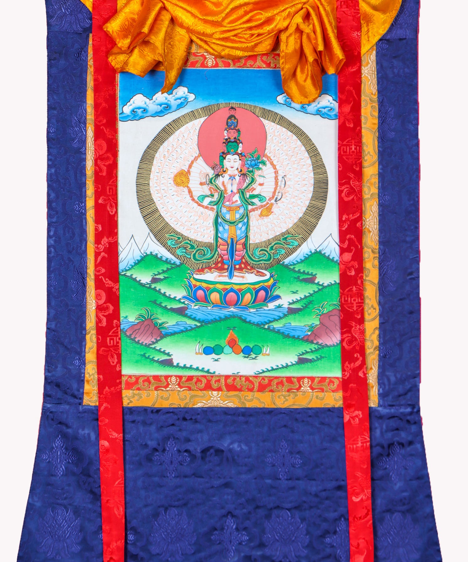 Avalokiteshvara Brocade Thangka Painting - Himalayas Shop