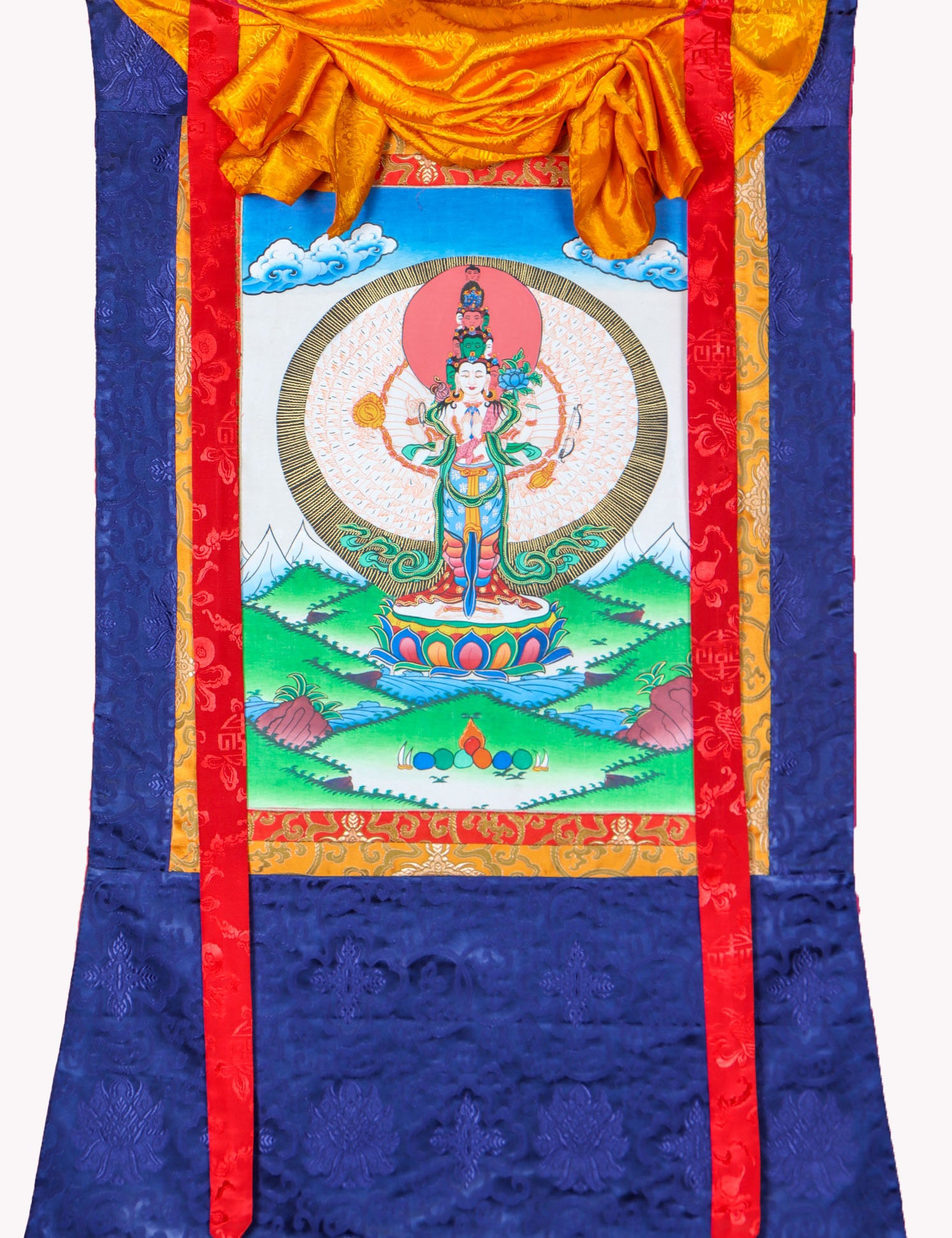 Avalokiteshvara Brocade Thangka Painting - Himalayas Shop