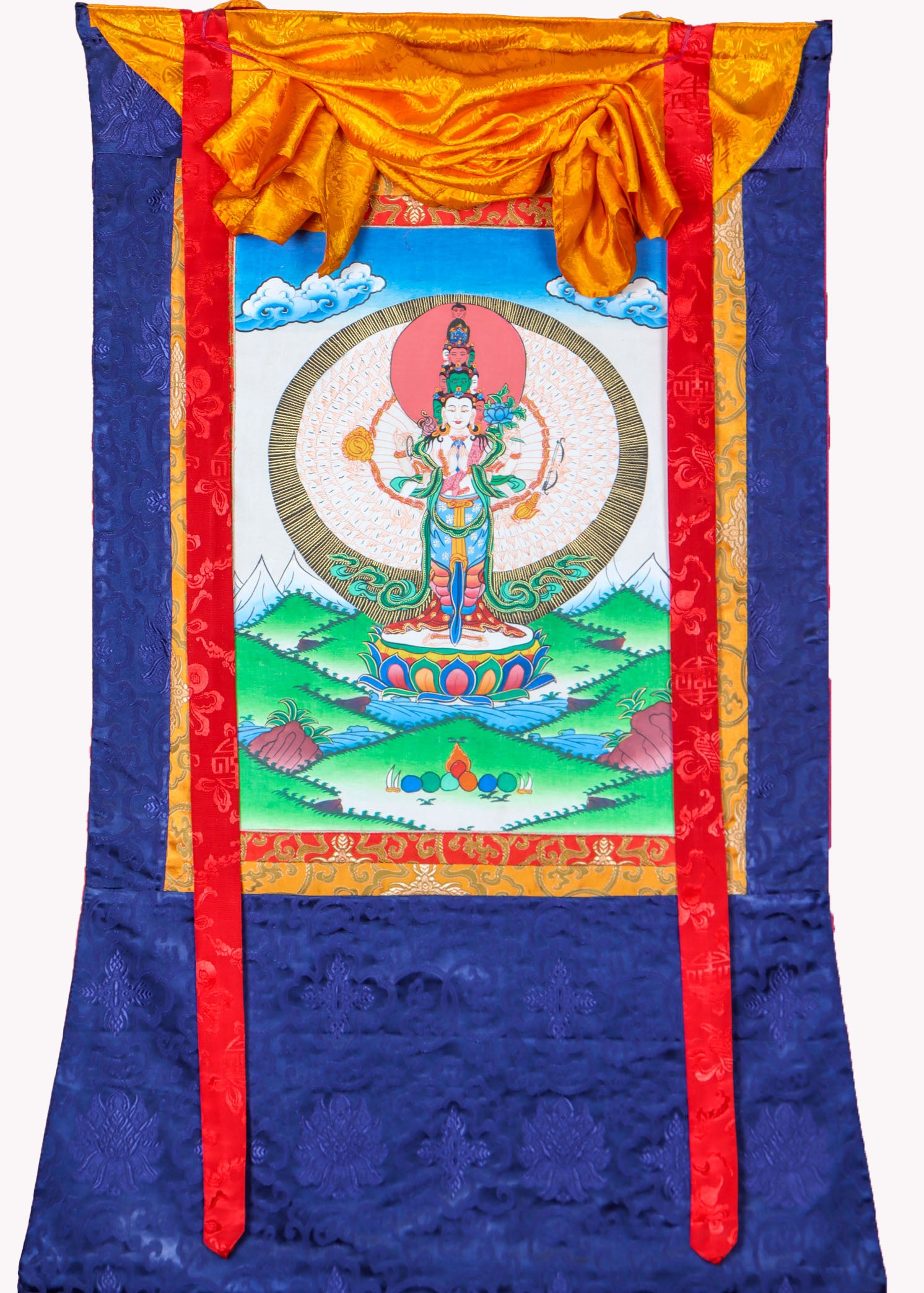 Avalokiteshvara Brocade Thangka Painting - Himalayas Shop