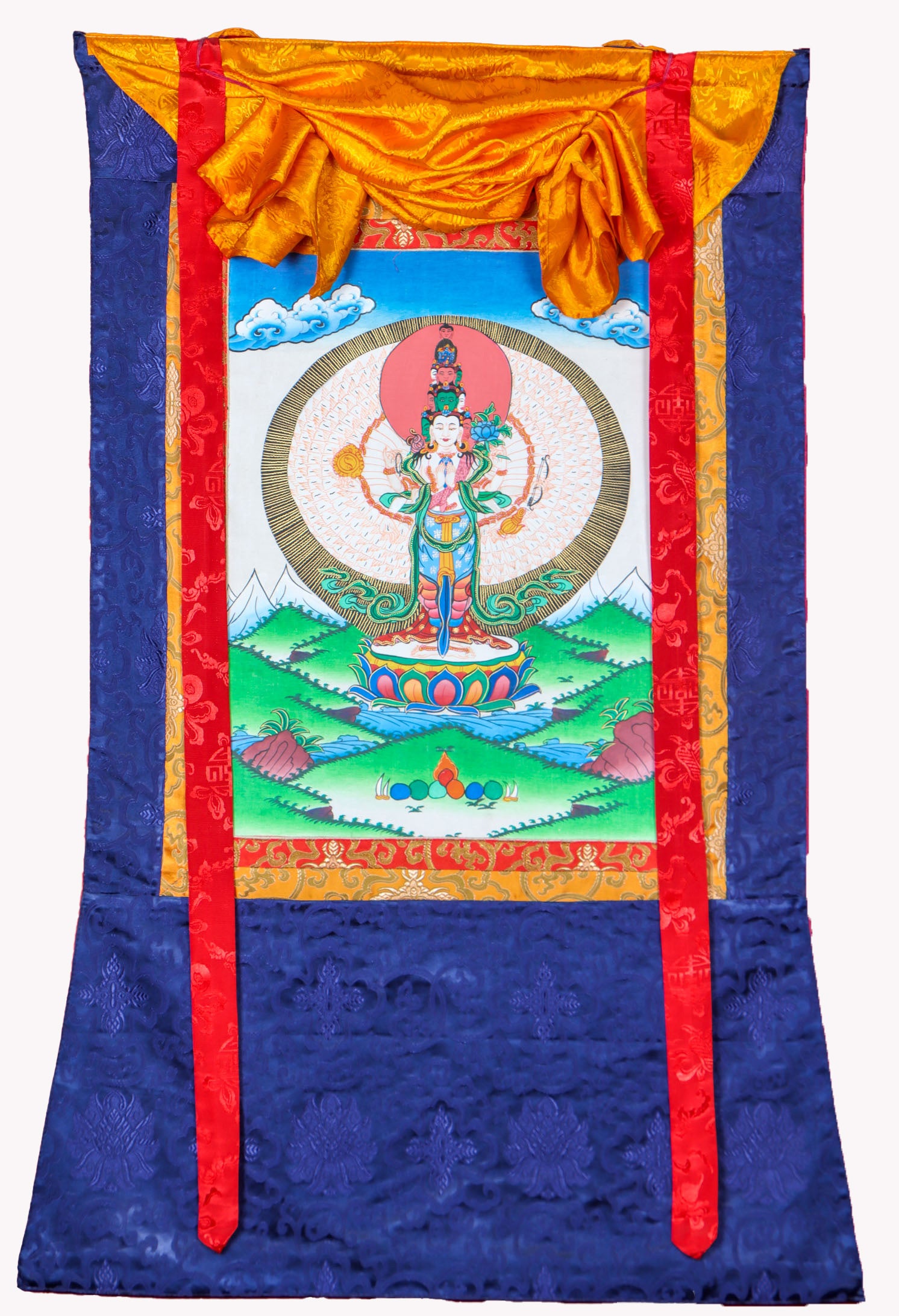 Avalokiteshvara Brocade Thangka Painting - Himalayas Shop