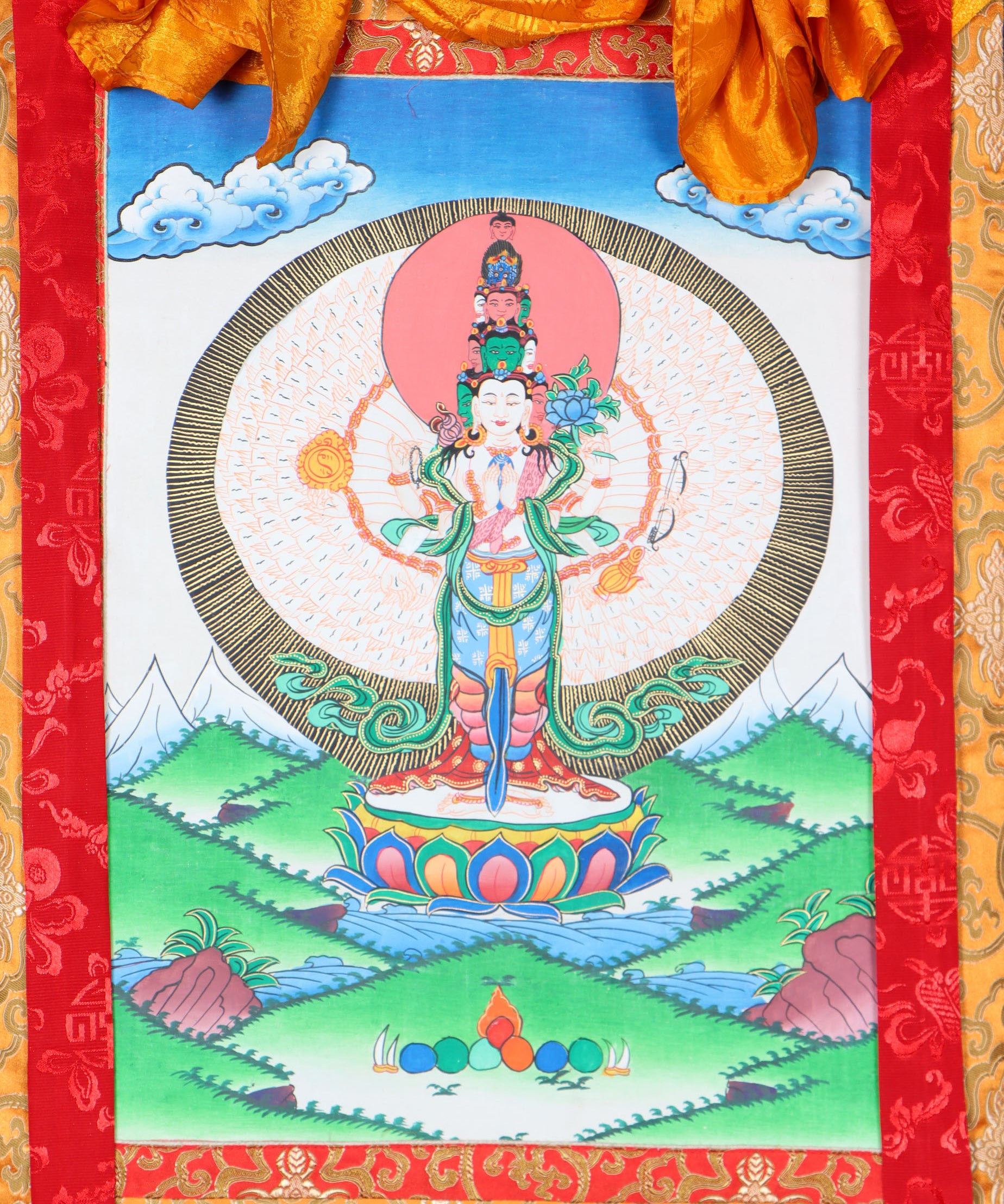 Avalokiteshvara Brocade Thangka Painting - Himalayas Shop