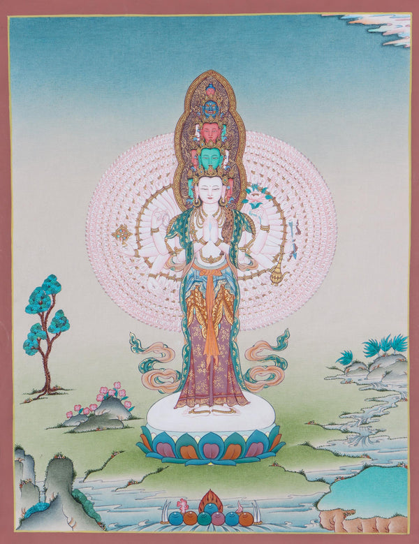 Avalokitesvara thangka painting on cotton canvas for wall hanging