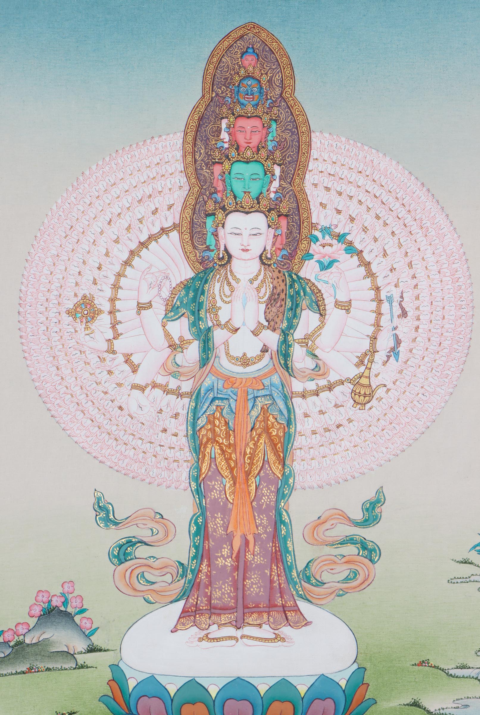 Avalokitesvara thangka painting on cotton canvas for wall hanging
