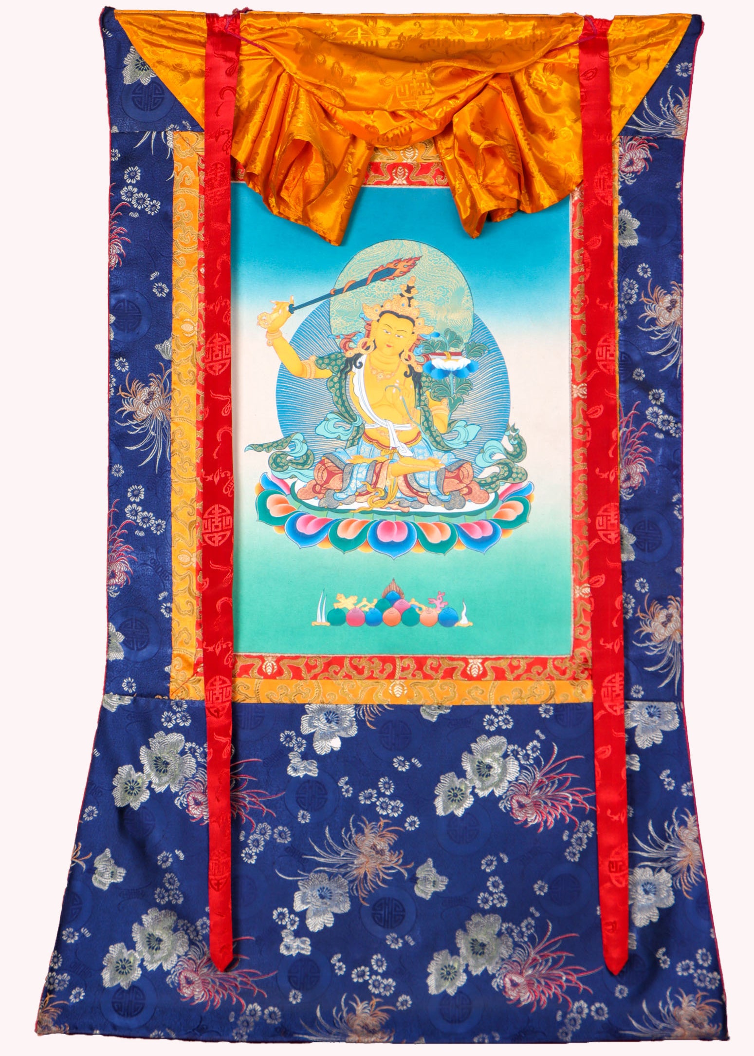 Manjushri Thangka Painting serves as an object of devotion and meditation.