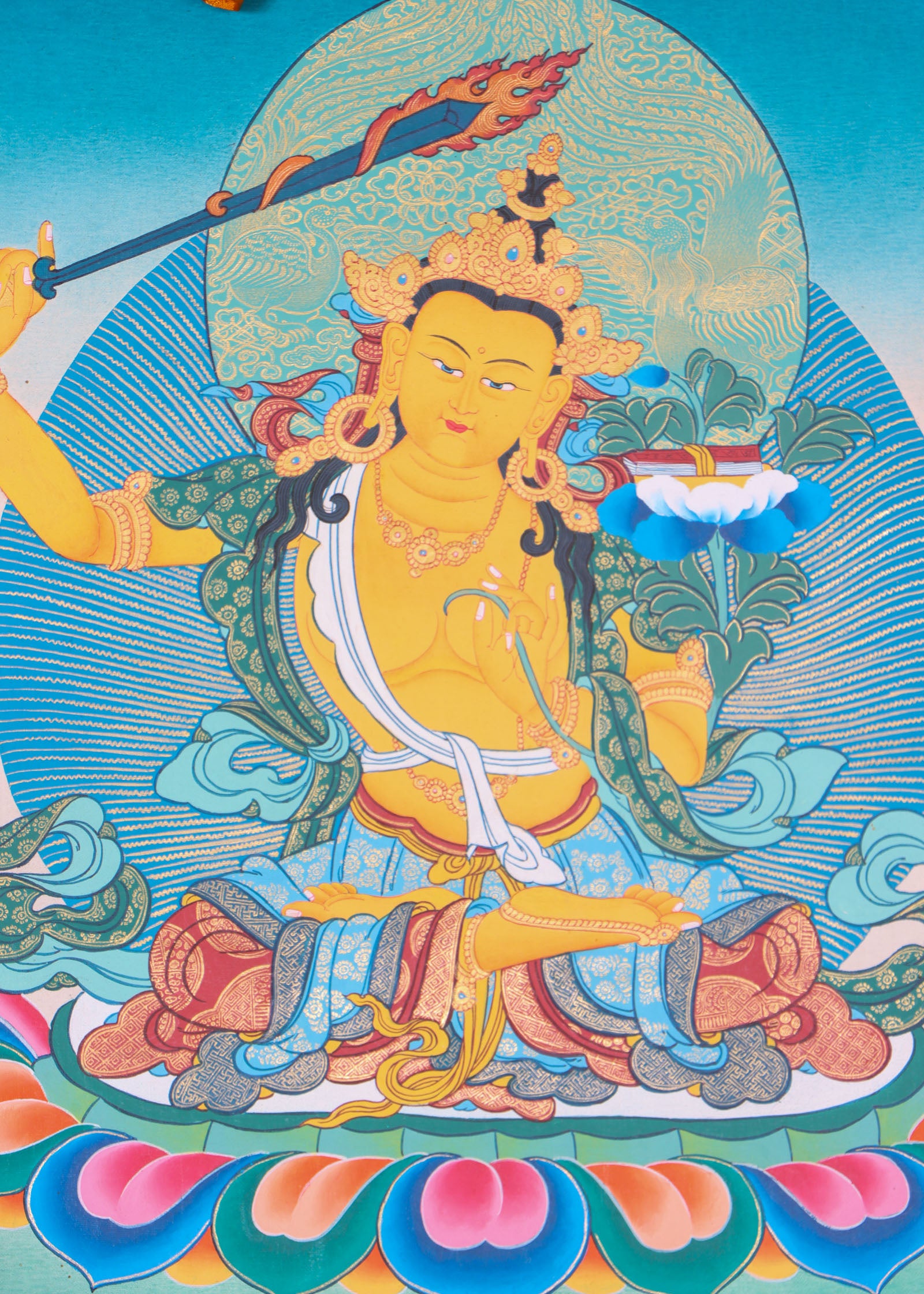 Manjushri Thangka Painting serves as an object of devotion and meditation.
