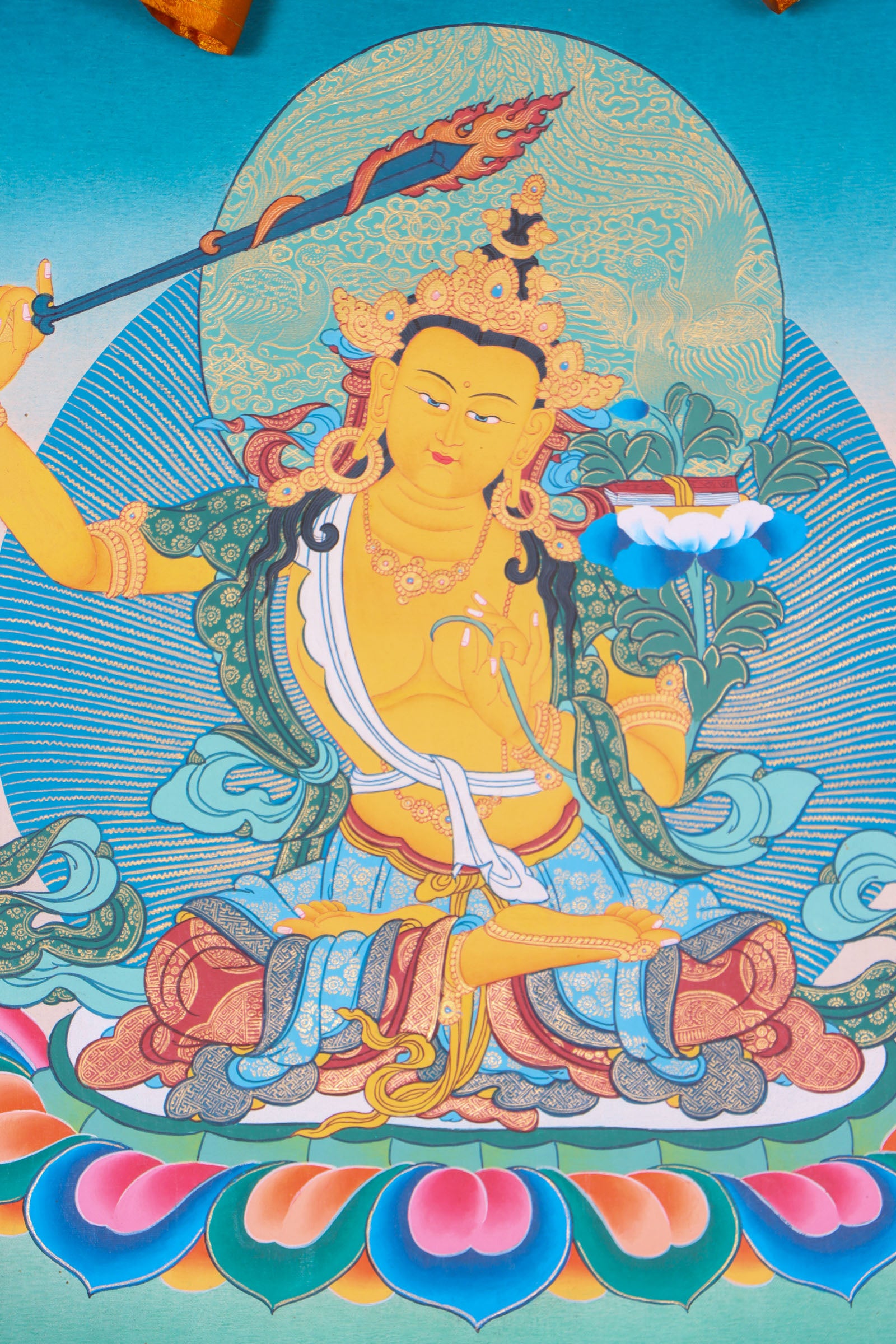 Manjushri Thangka Painting serves as an object of devotion and meditation.