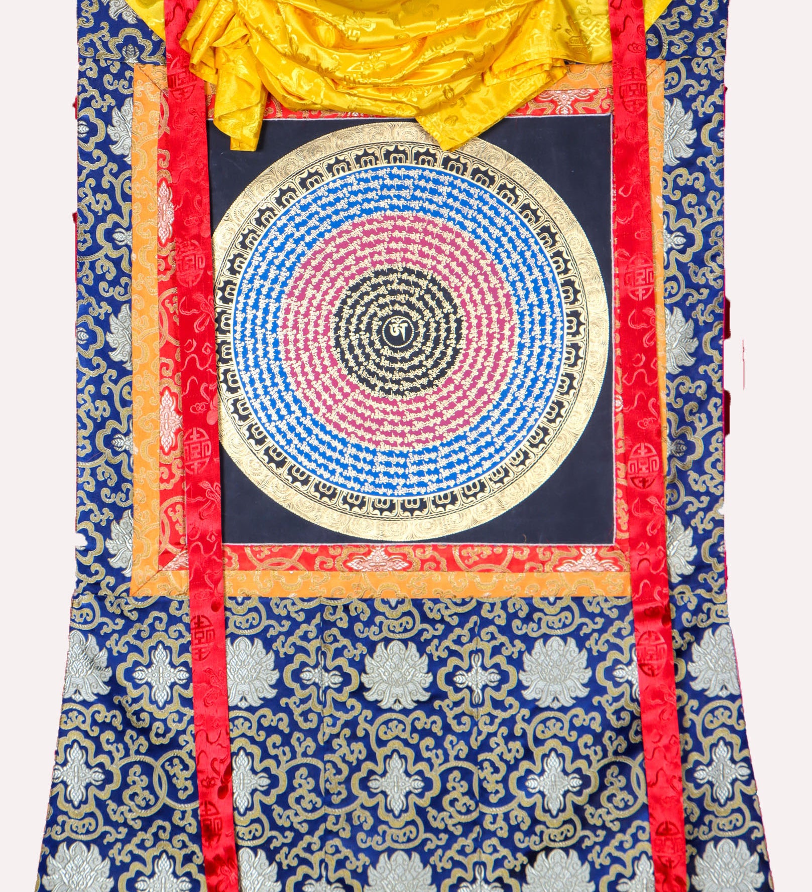 Mantra Mandala Brocade Thangka for wall decor.