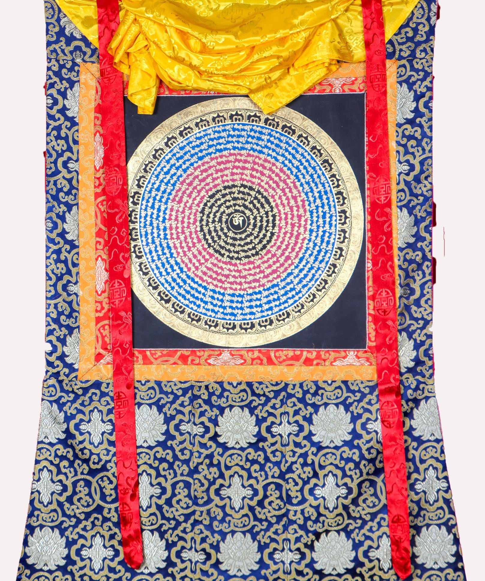 Mantra Mandala Brocade Thangka for wall decor.
