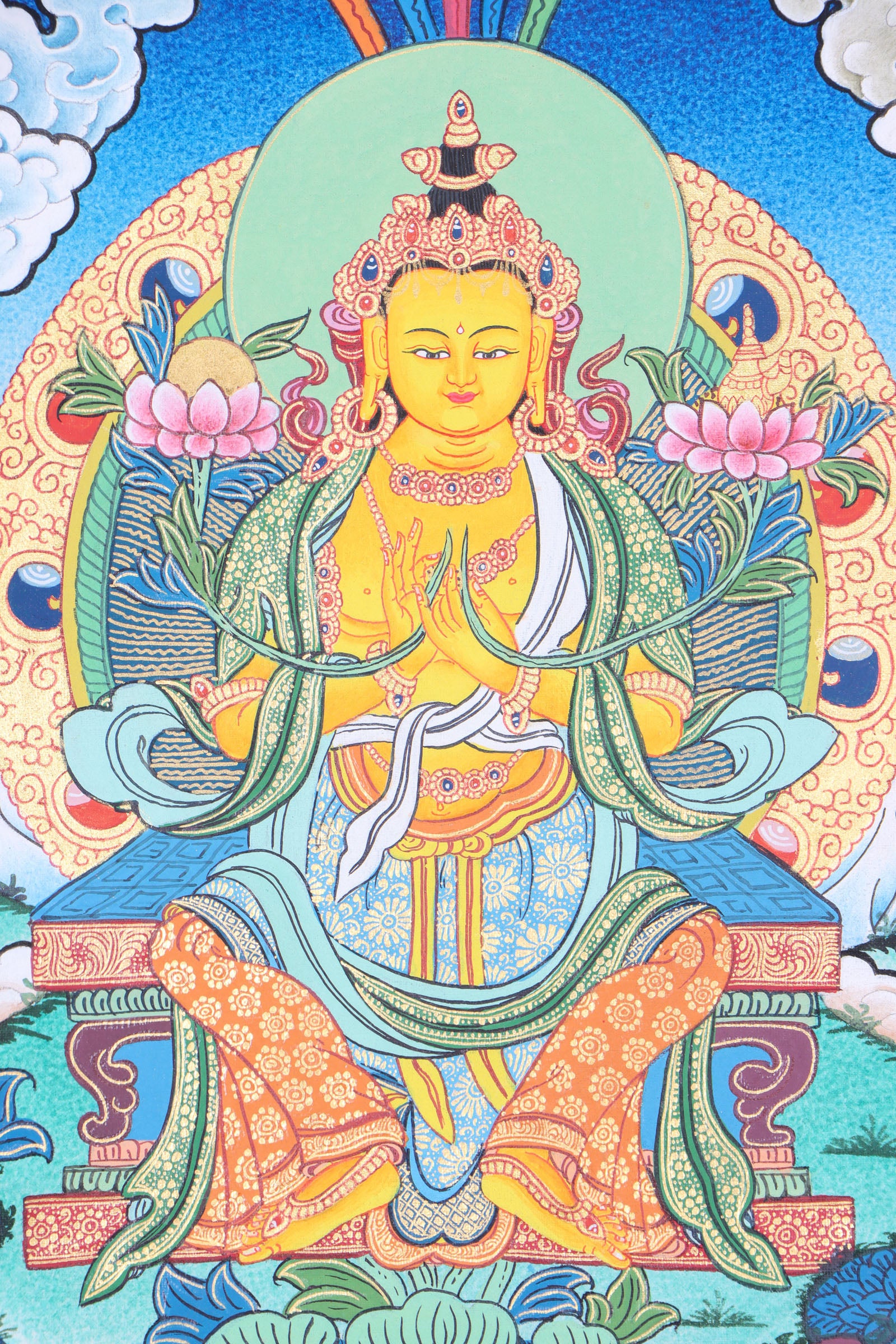 Maitreya Buddha Thangka Art is ideal for meditation and the development of physical and mental wellbeing.