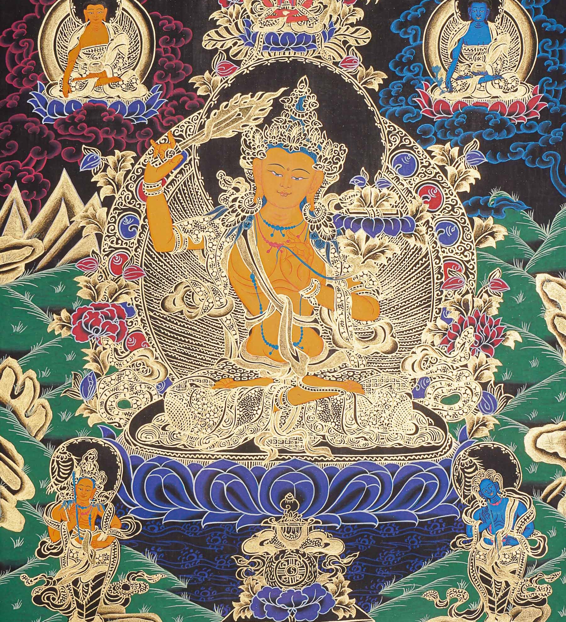 Manjushree Thangka Painting for prayer and meditation.