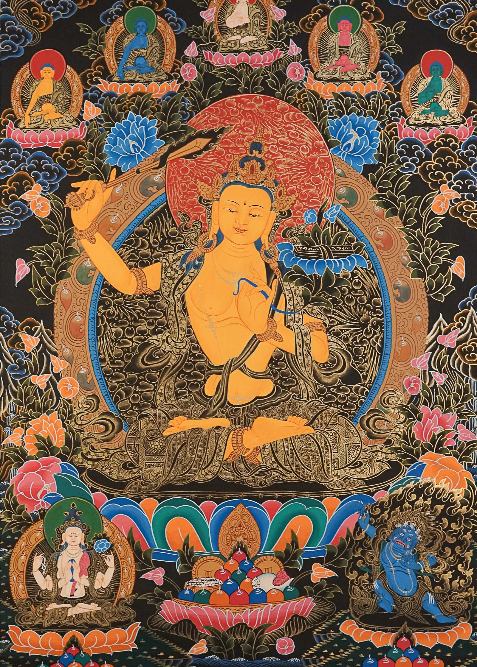 Manjushree Thangka Painting - Handpainted Art