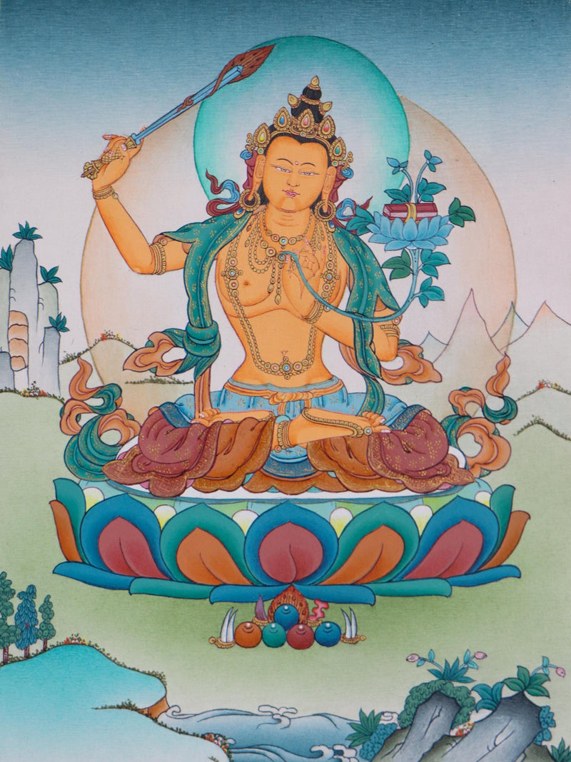 Manjushri - Buddha of Wisdom Thangka Painting