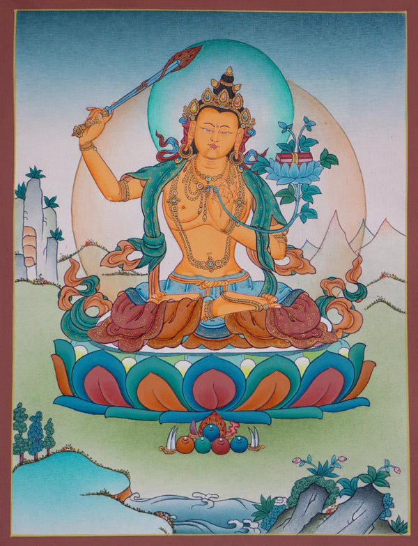 Manjushri - Buddha of Wisdom Thangka Painting