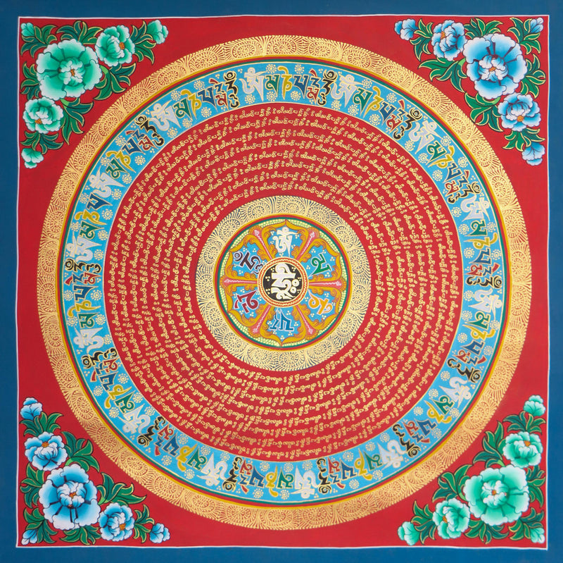 Red Mantra Mandala Thangka for  wall decor .