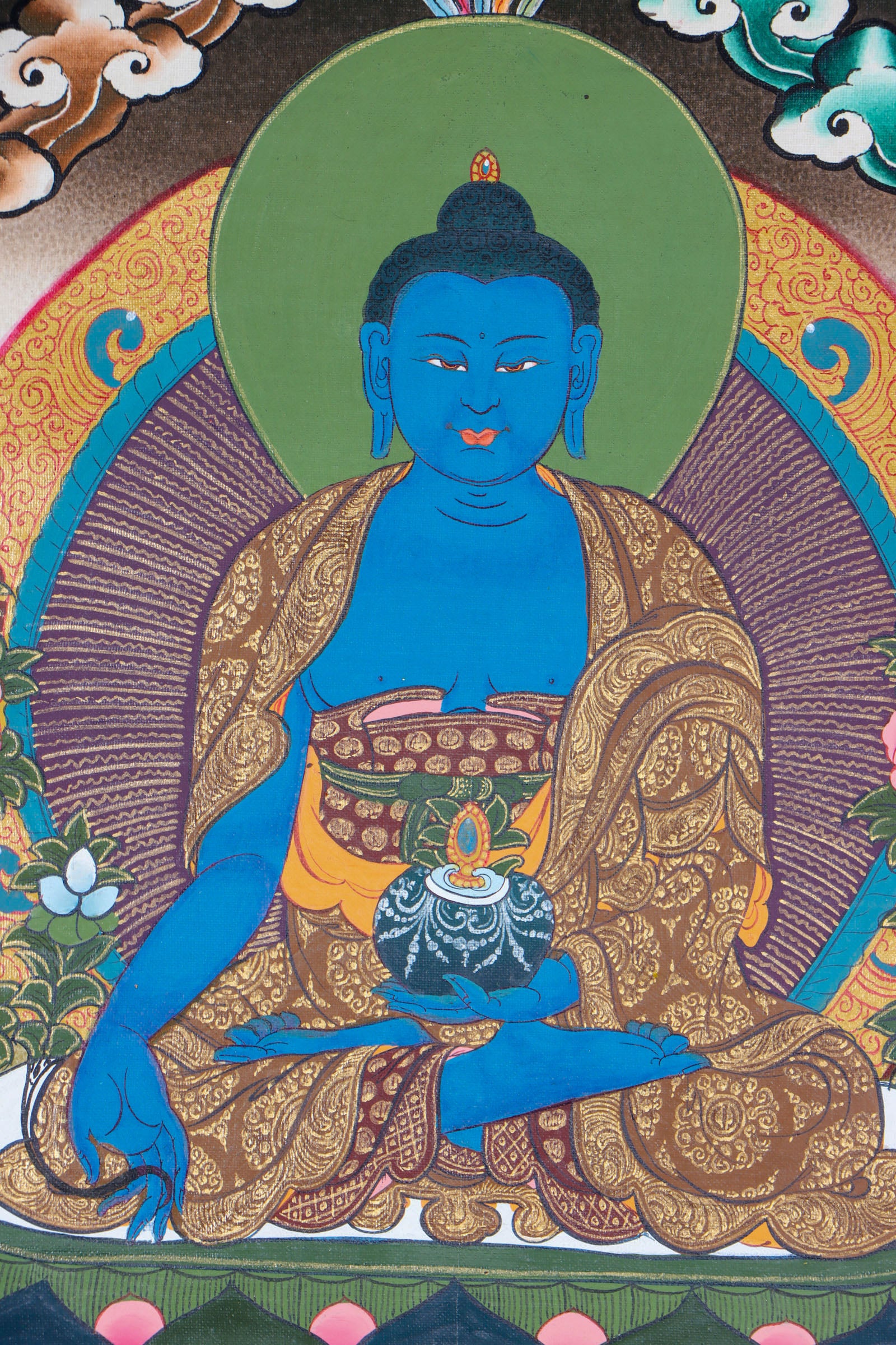 Medicine Buddha Thangka is meticulously hand-painted with vibrant colors. Himalayas Shop
