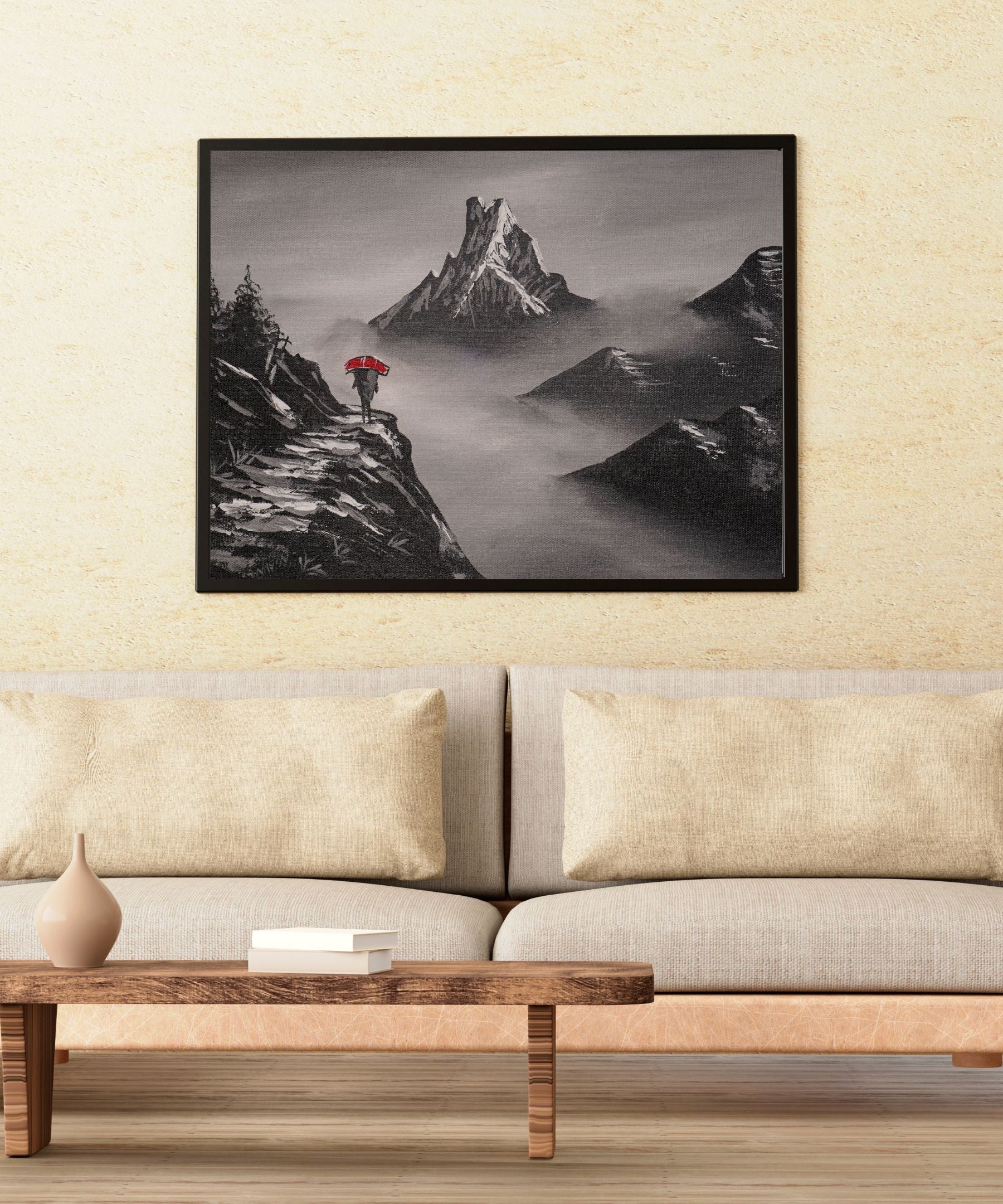 Handpainted Mount Fishtail Oilpainting for wall hanging decor.