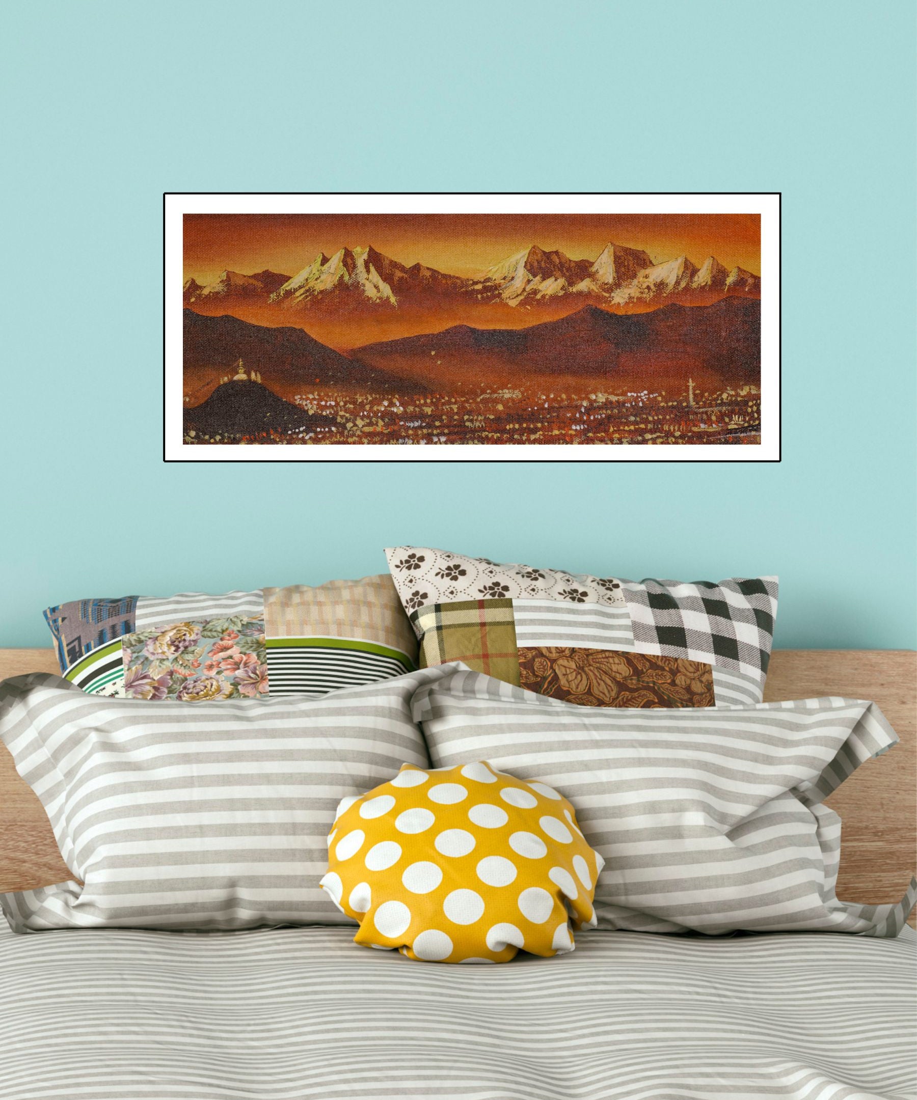  Hand Painting of Kathmandu Valley with Mountain View.