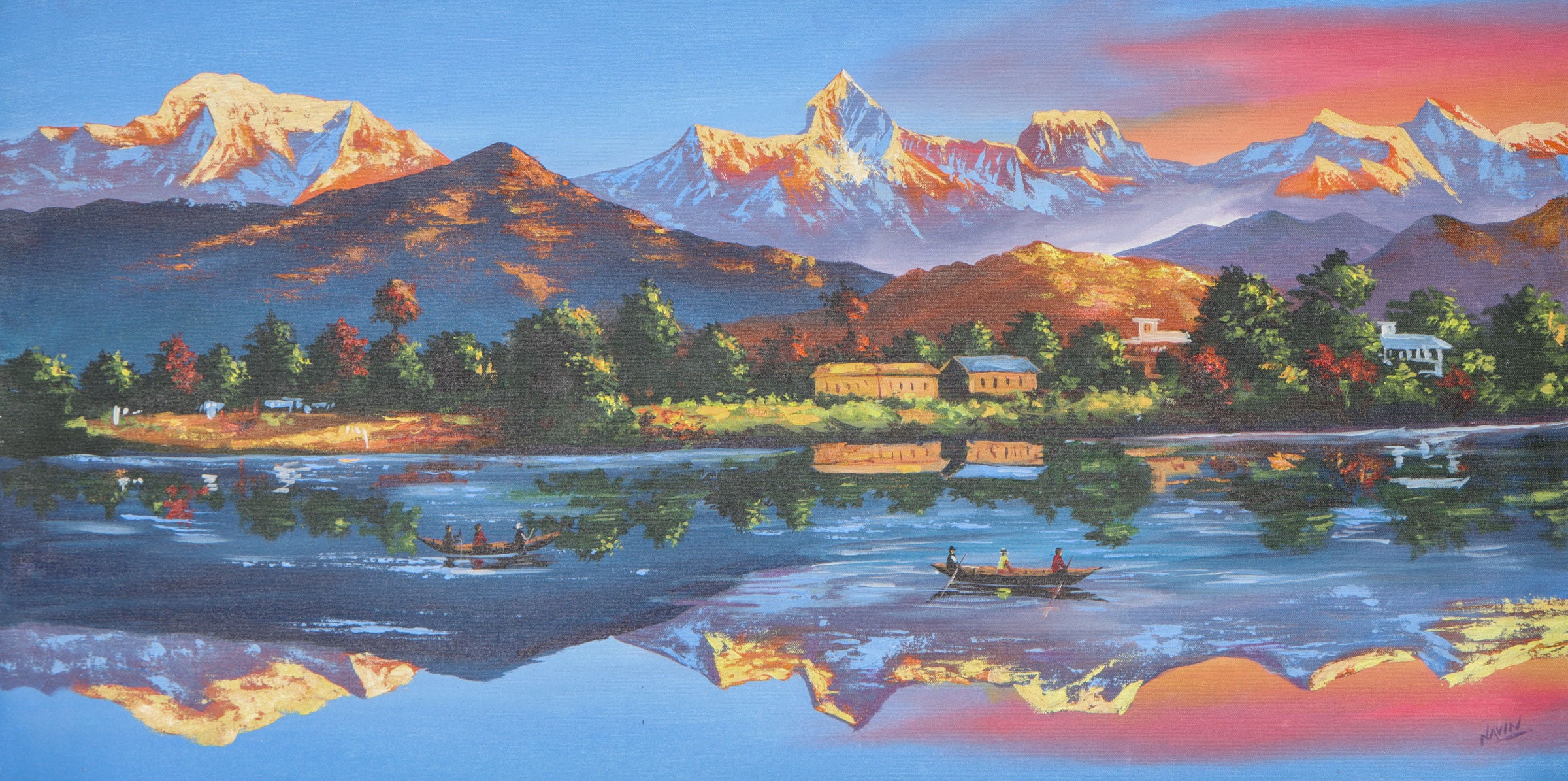 Oil Painting of Mount Machapuchare for wall hanging.
