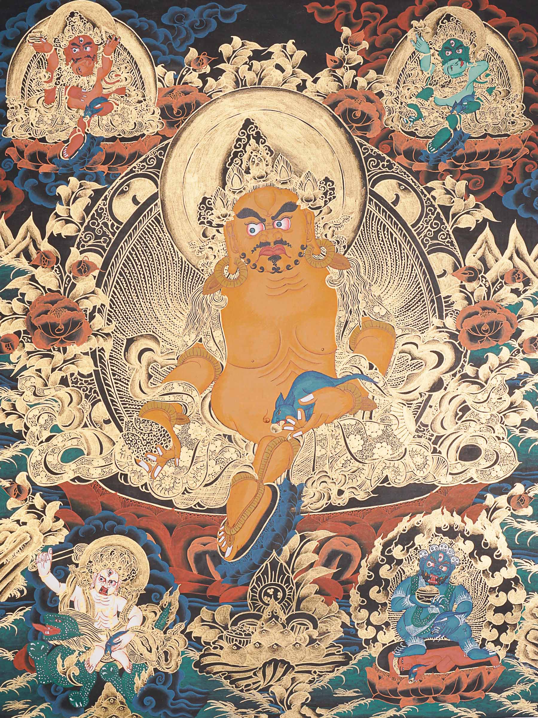 Pancha Zambala Thangka - Handpainted Tibetan  Painting