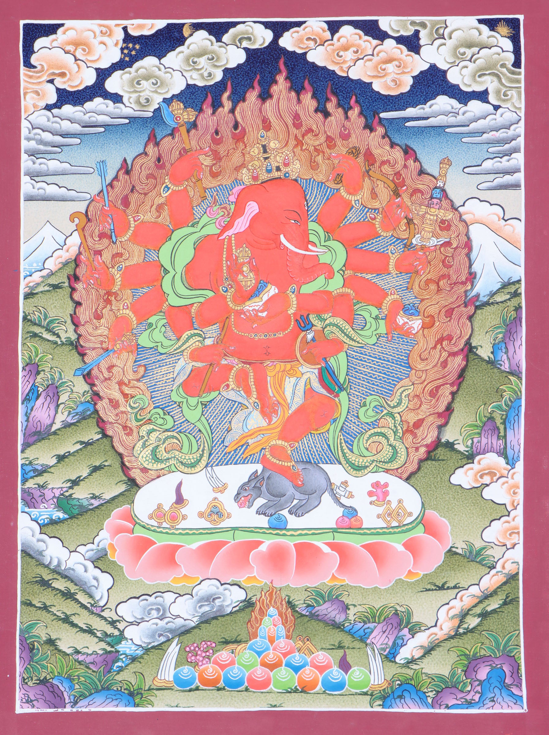  Red Ganesh Thangka for Devotion and prayer.