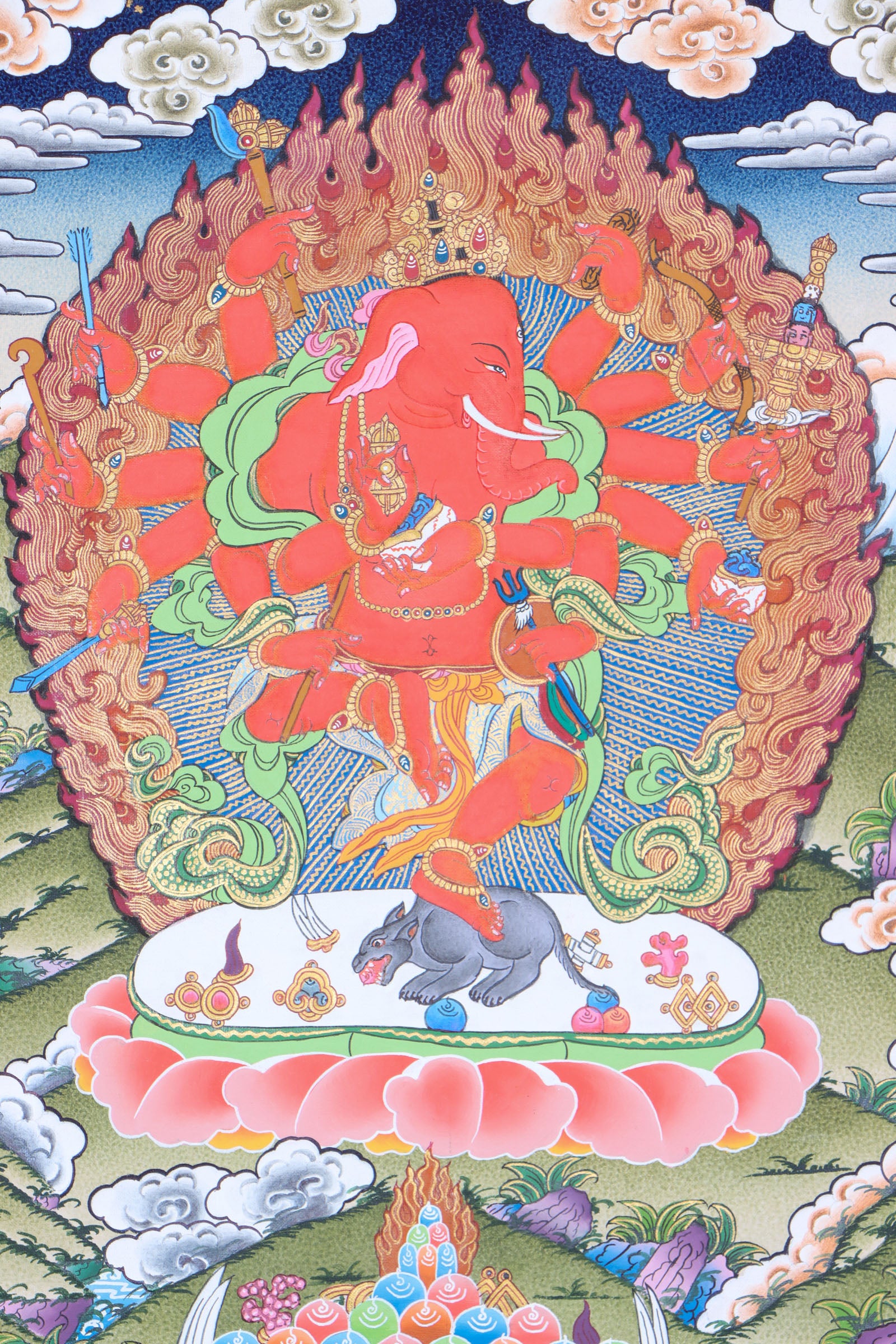 Red Ganesh Thangka for Devotion and prayer.