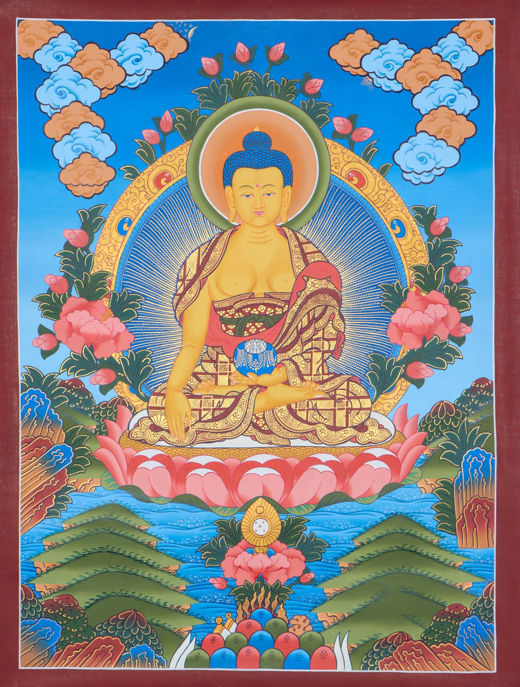 Shakyamuni  Buddha thangka for alter space and prayer .