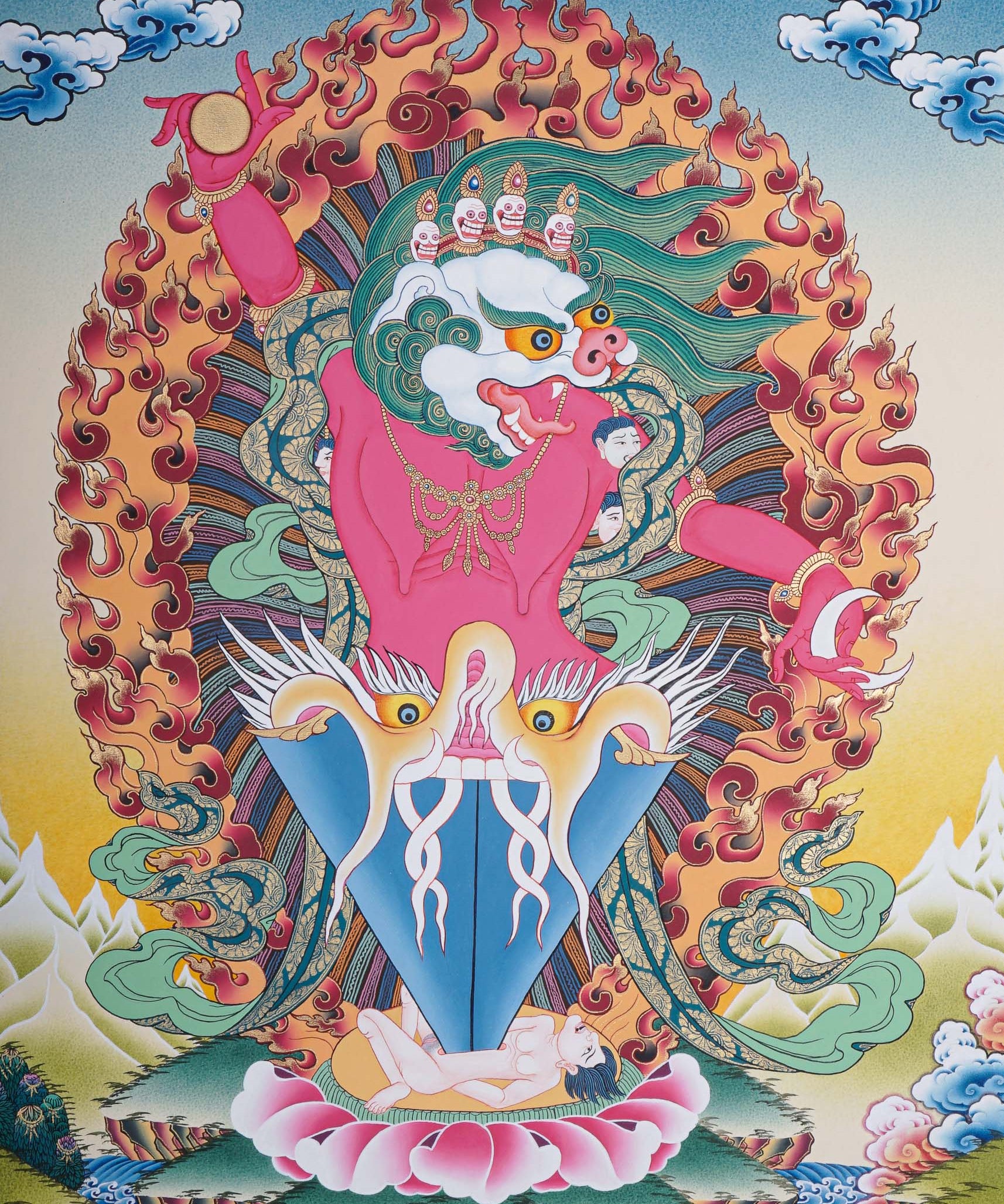 Wrathful deity Thangka Painting - Singh Mukhi