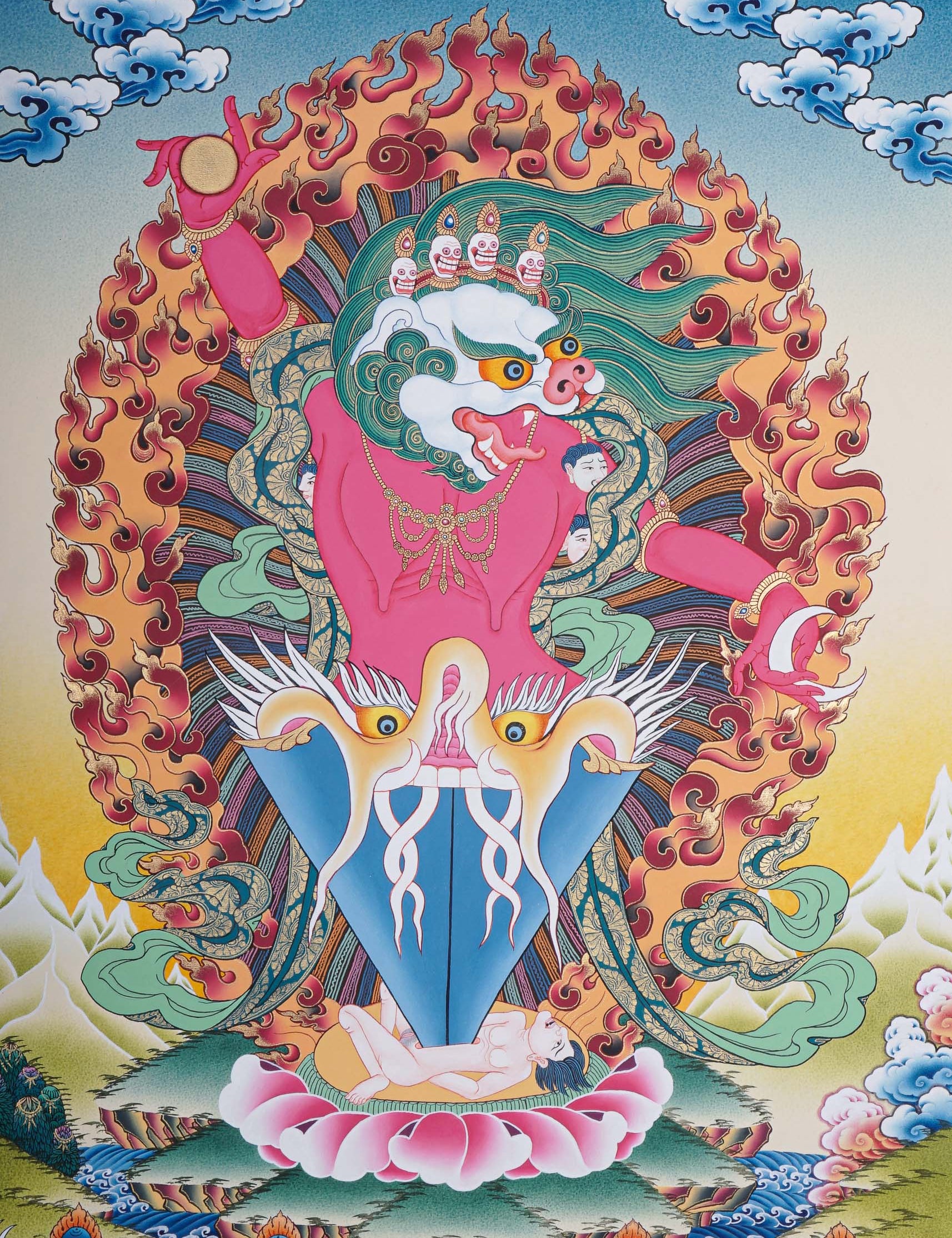 Wrathful deity Thangka Painting - Singh Mukhi