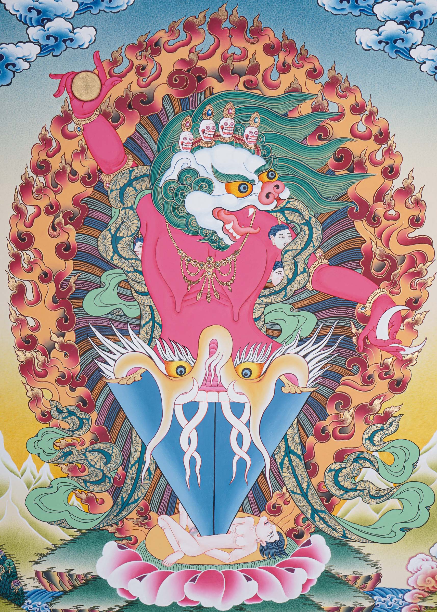 Wrathful deity Thangka Painting - Singh Mukhi