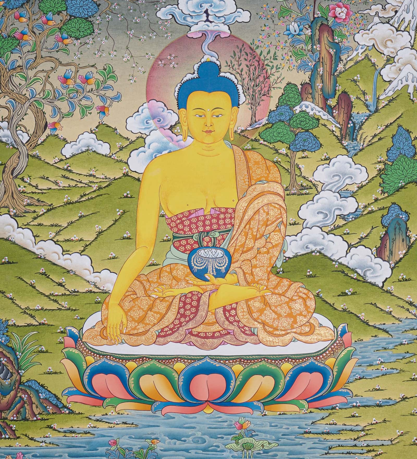 Shakyamuni Buddha Thangka for prayer and meditation.