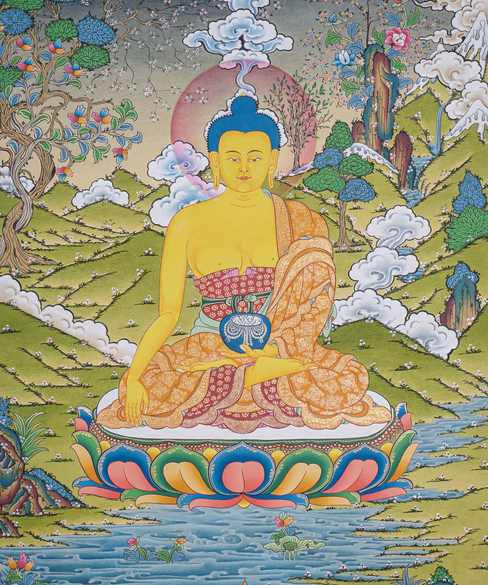 Shakyamuni Buddha Thangka for prayer and meditation.