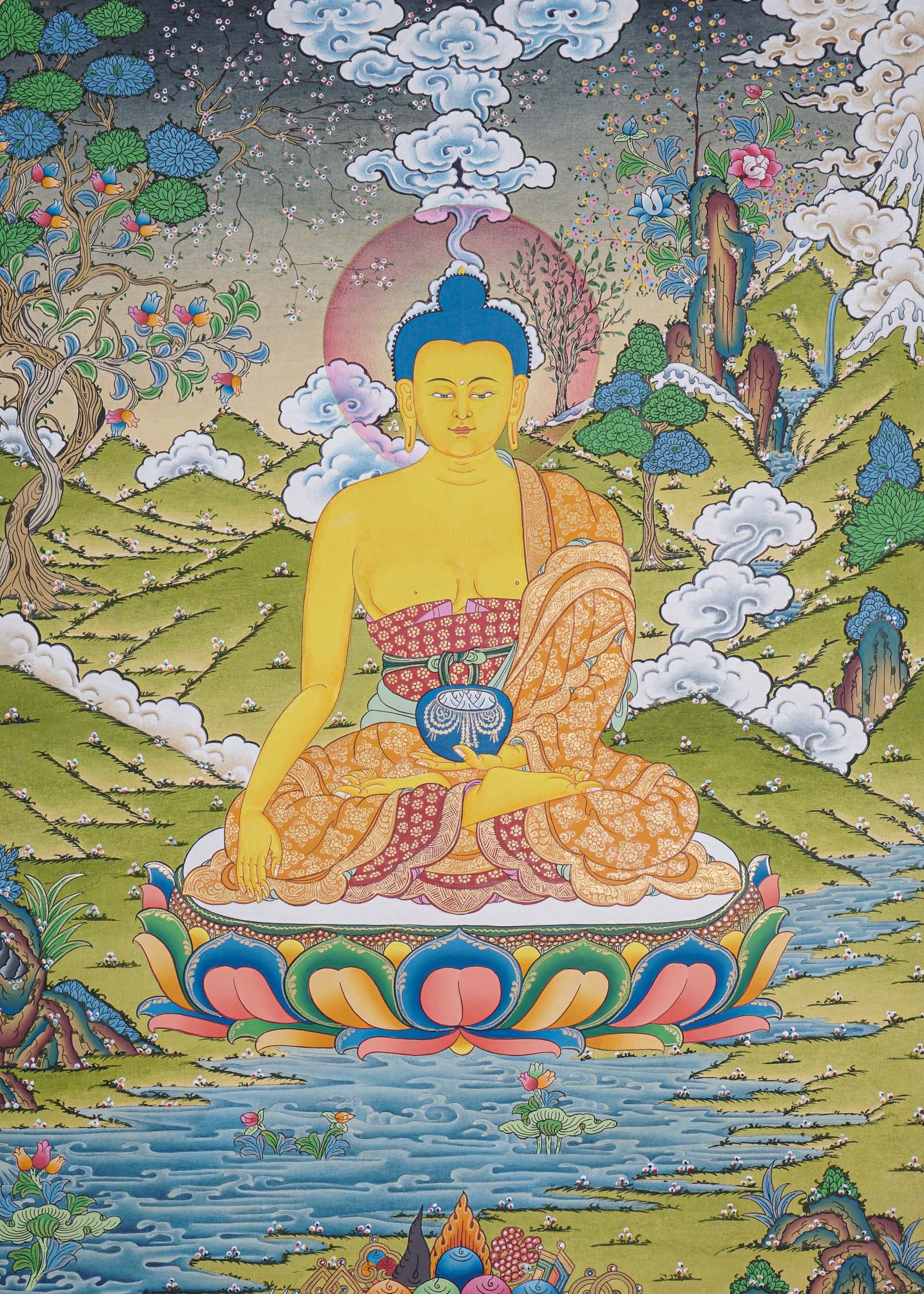 Shakyamuni Buddha Thangka for prayer and meditation.