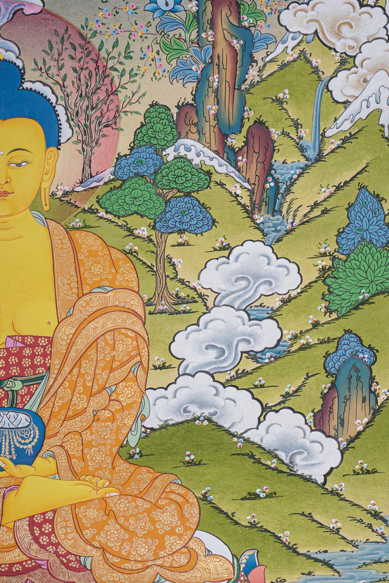 Shakyamuni Buddha Thangka for prayer and meditation.