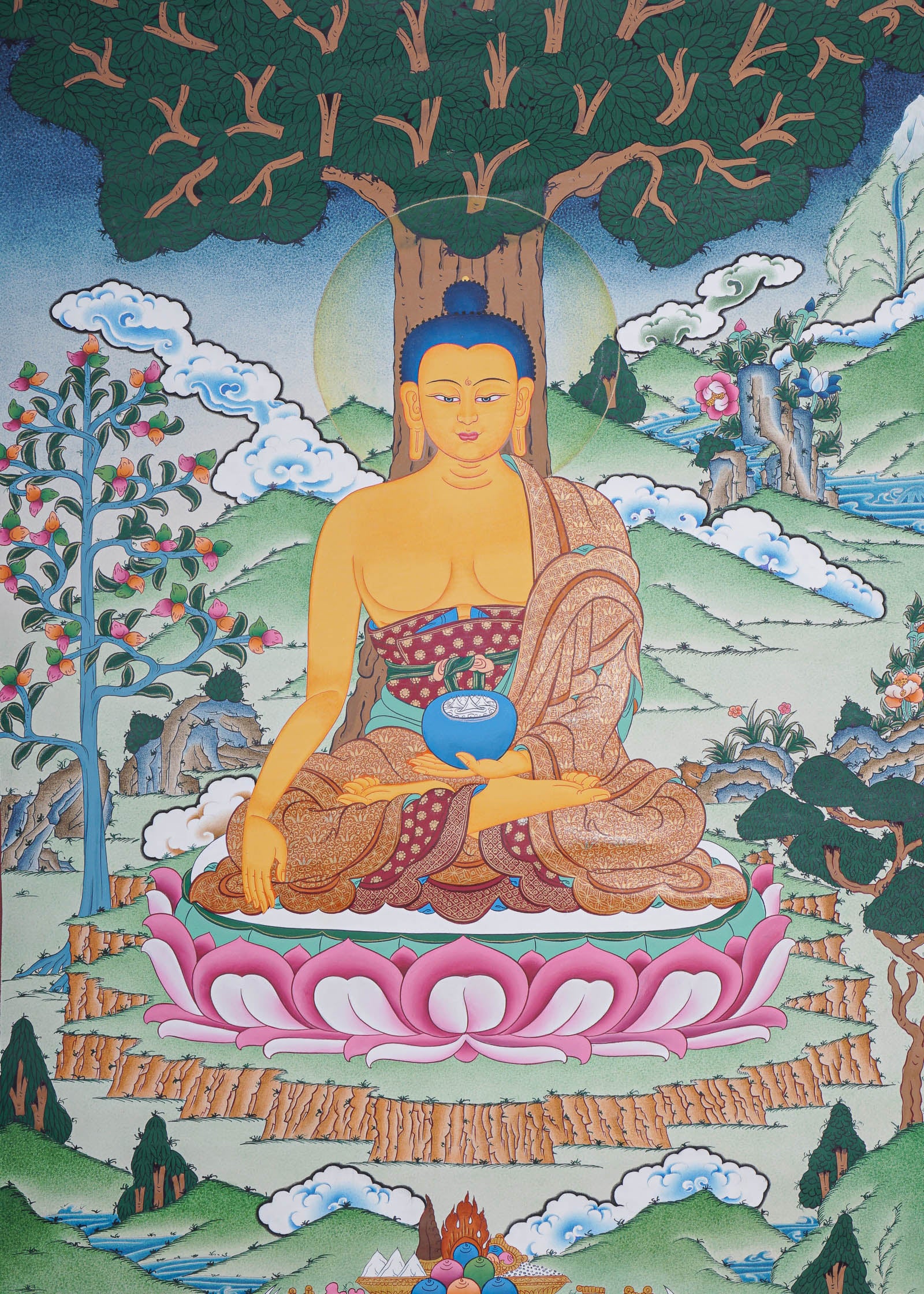 Shakyamuni Buddha Thangka - Handpainted Art