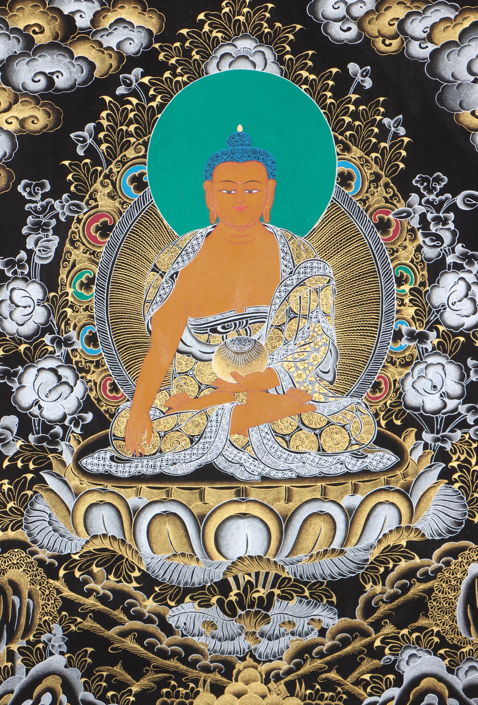 Shakyamuni Buddha Thangka for wall spirituality and meditation.