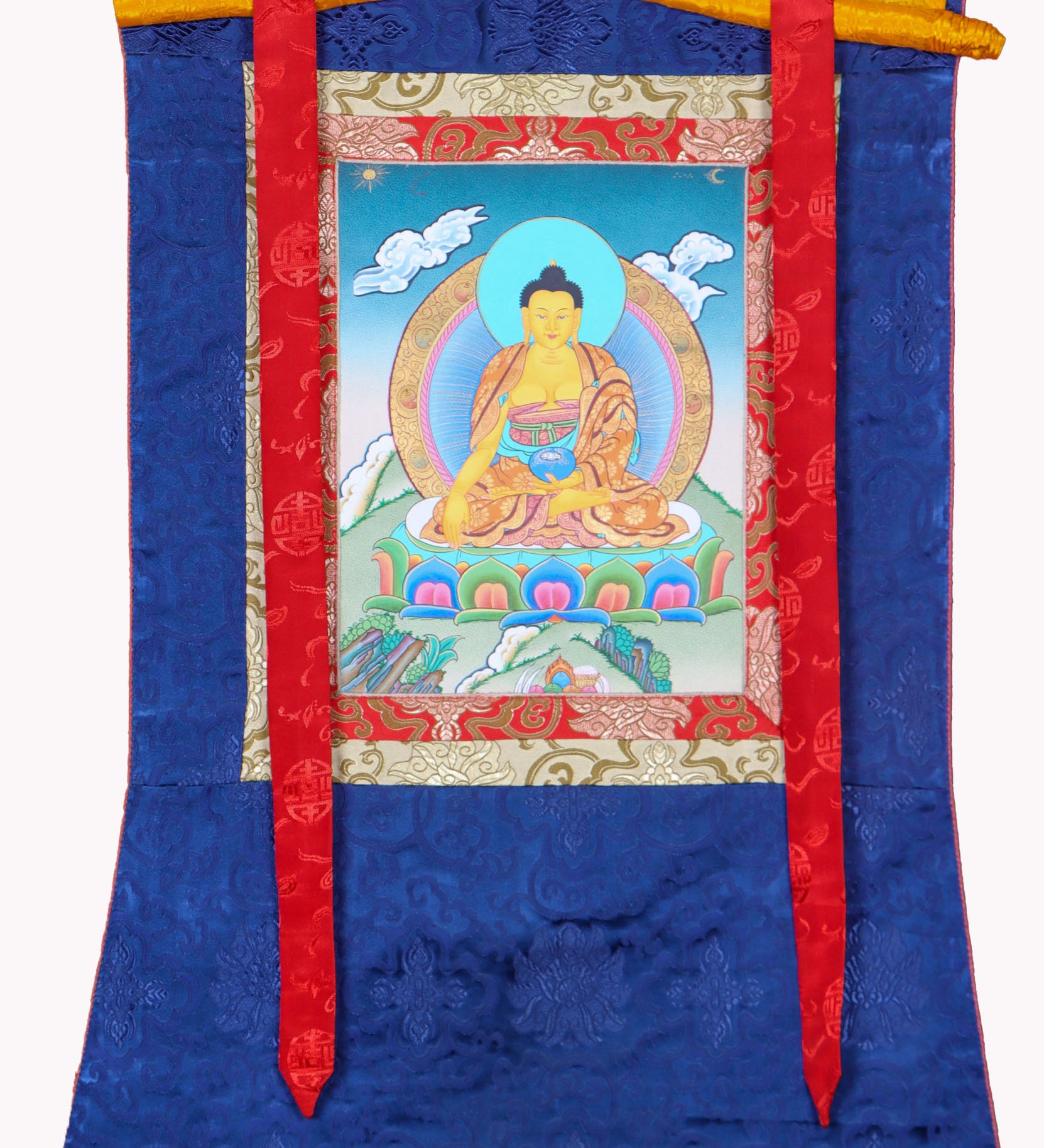 Shakyamuni Buddha Brocade Thangka for wall decor.
