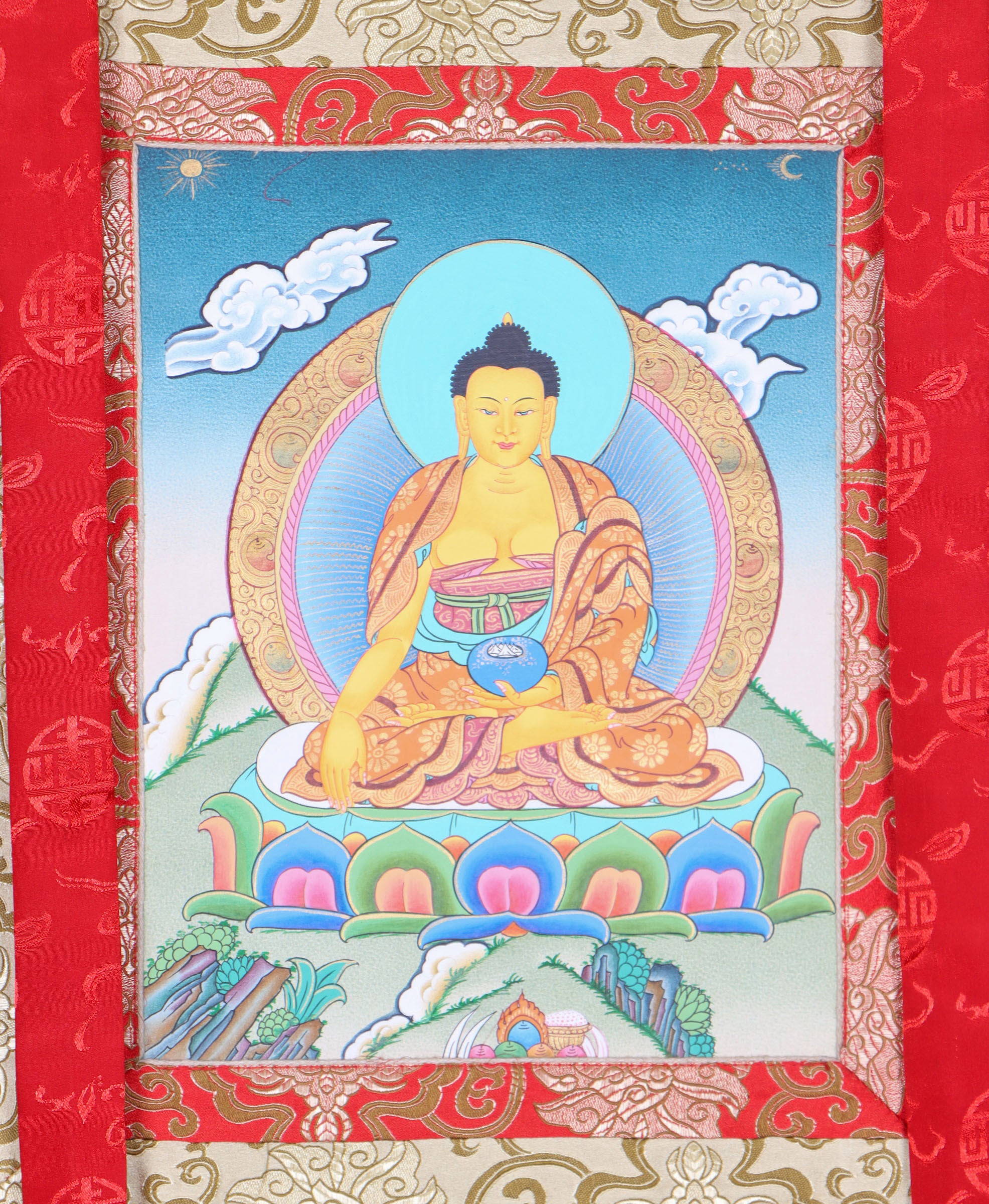 Shakyamuni Buddha Brocade Thangka for wall decor.