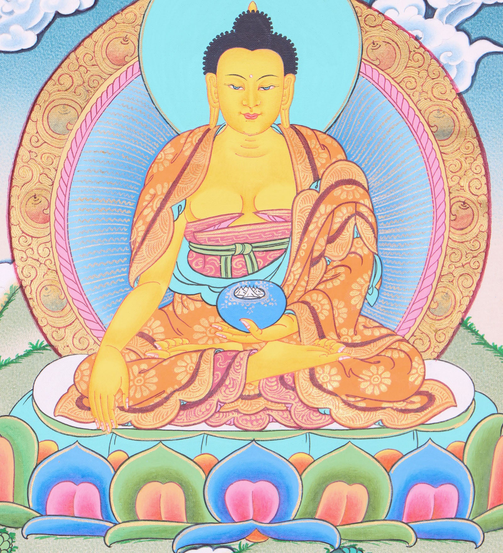 Shakyamuni Buddha Brocade Thangka for wall decor.