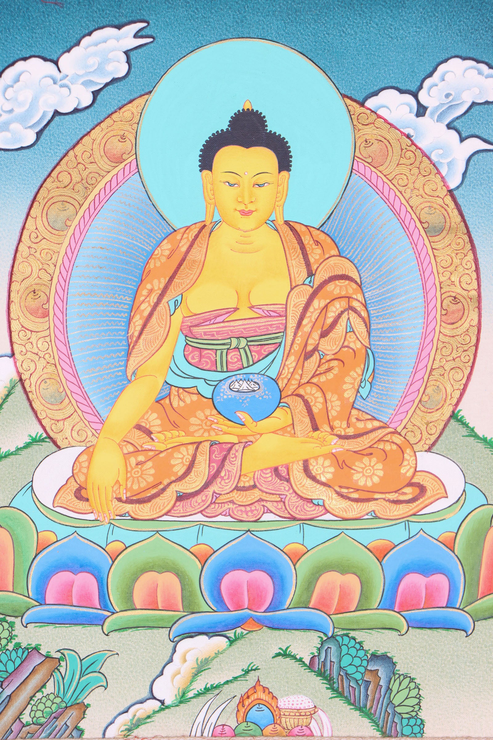 Shakyamuni Buddha Brocade Thangka for wall decor.