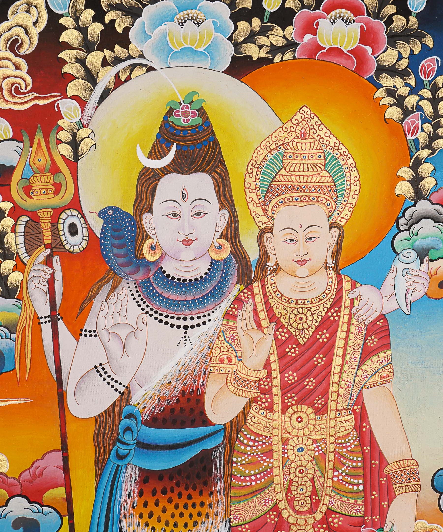 Shiva Shakti Thangka - Handpainted Art on cotton canvas