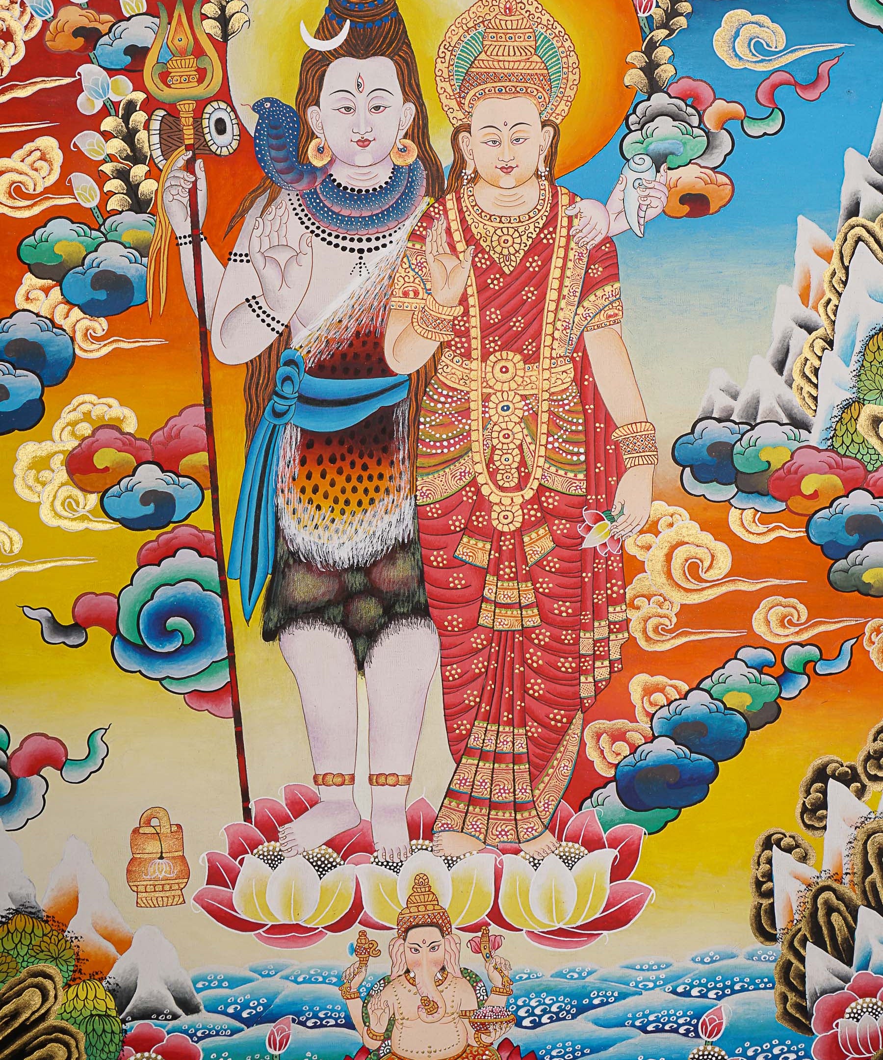 Shiva Shakti Thangka - Handpainted Art on cotton canvas