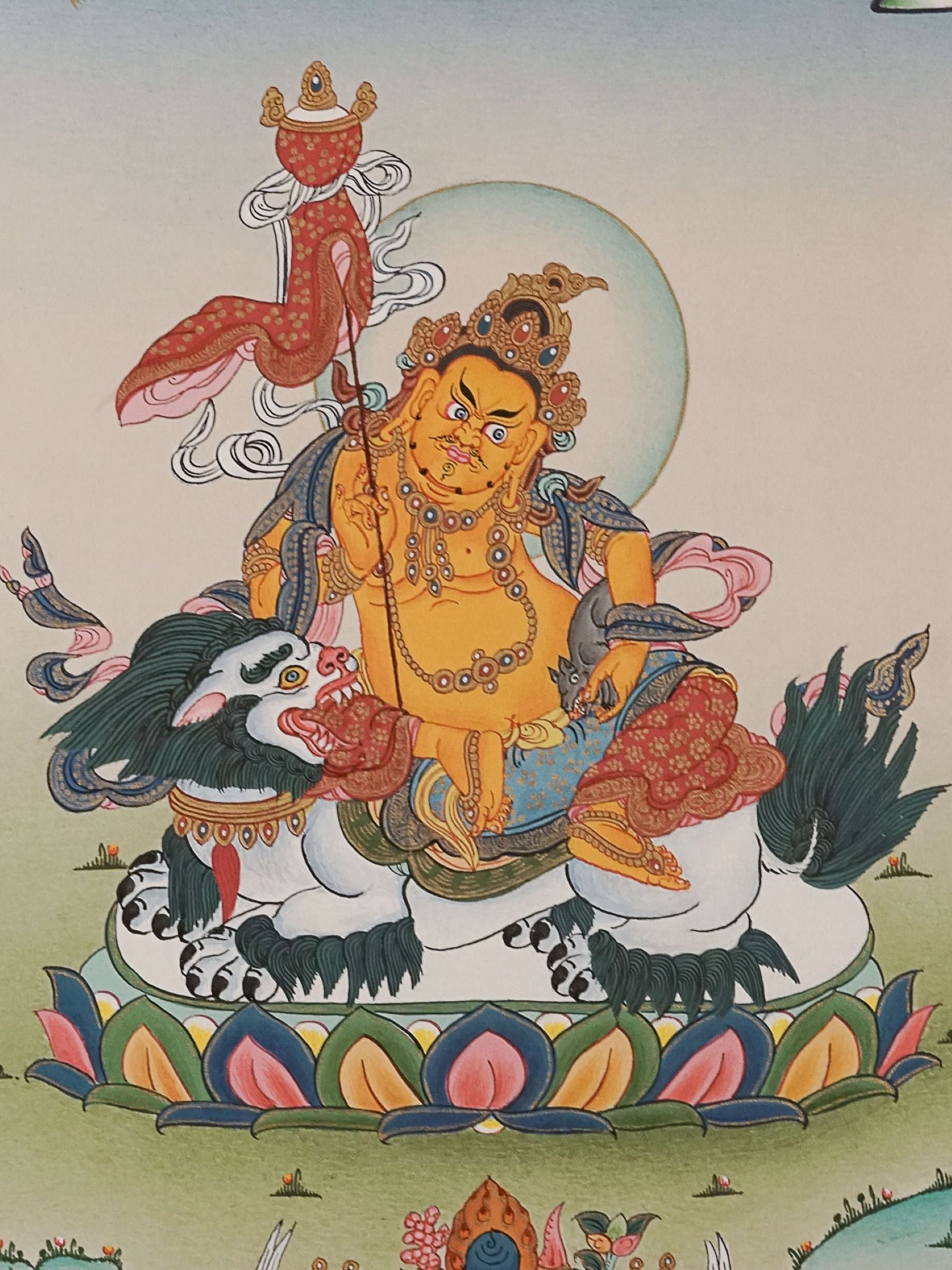 Handpainted Zambala Thangka Painting for wealth and prosperity.