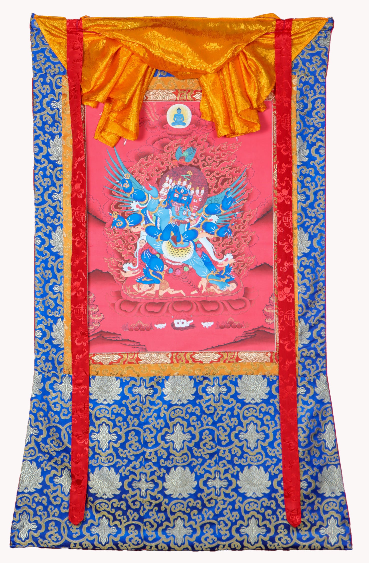 Vajrakilaya Brocade Thangka Painting for  devotion, meditation, and ritualistic ceremonies.