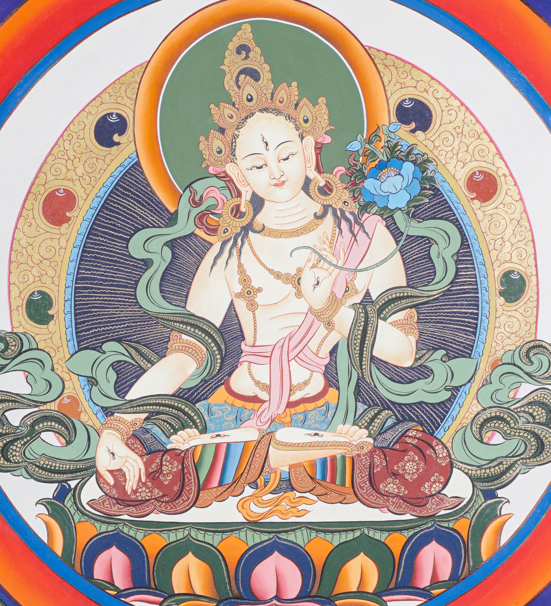 White Tara Thangka - Female deity painting