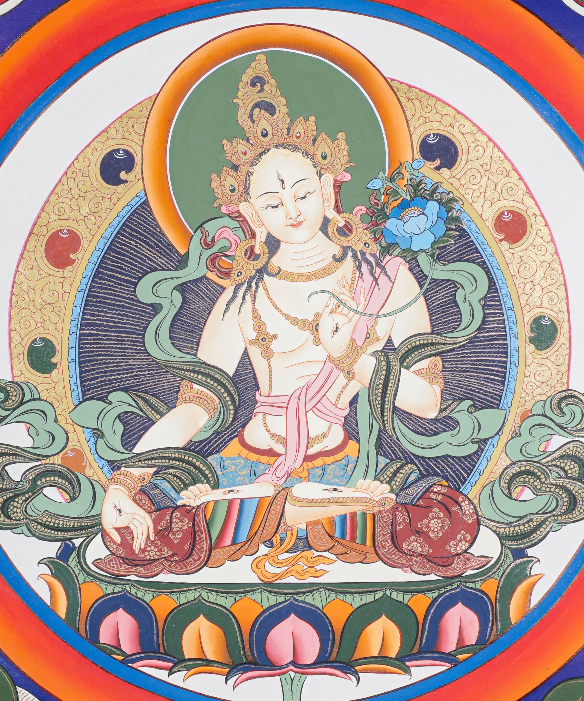 White Tara Thangka - Female deity painting