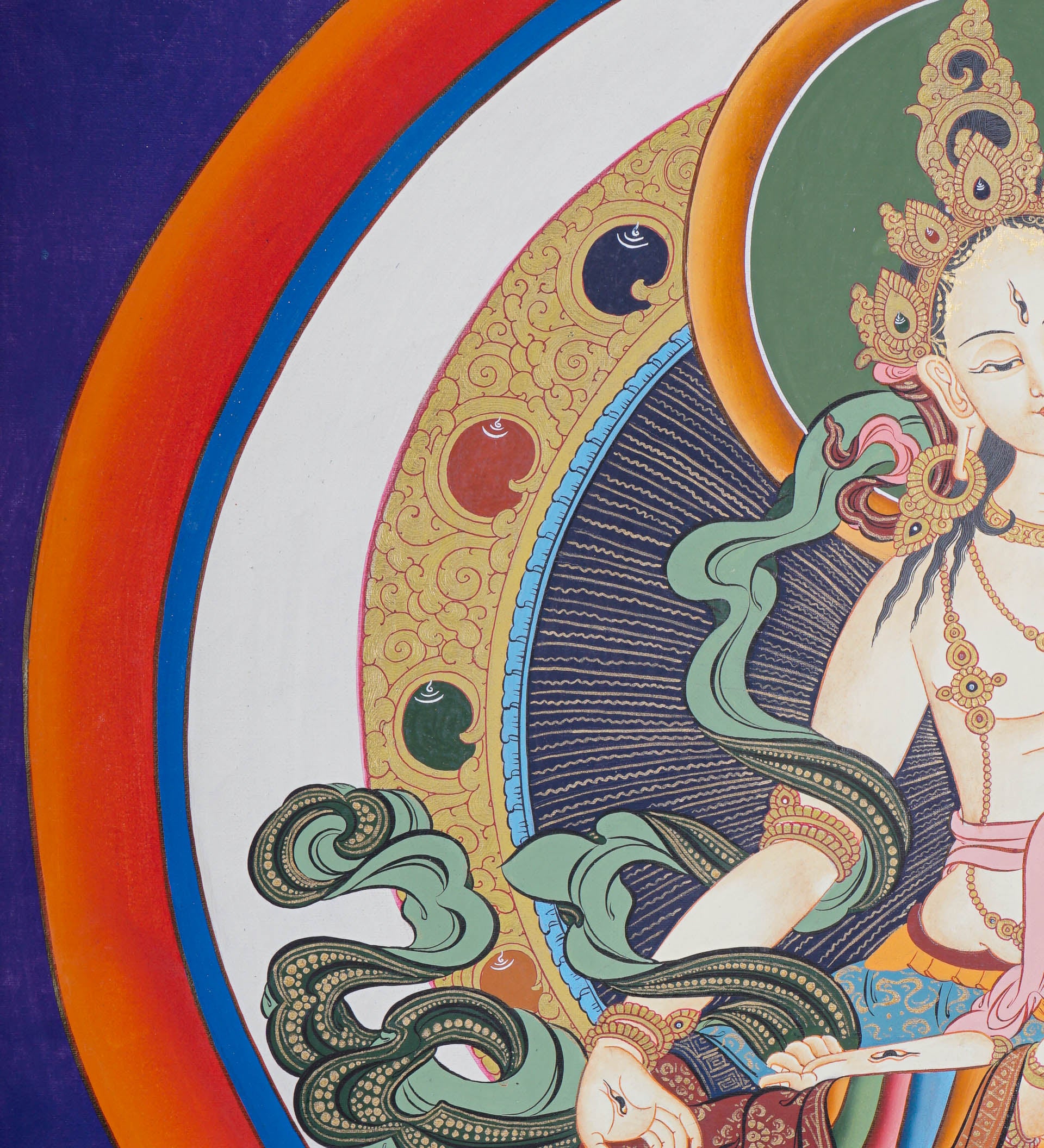 White Tara Thangka - Female deity painting
