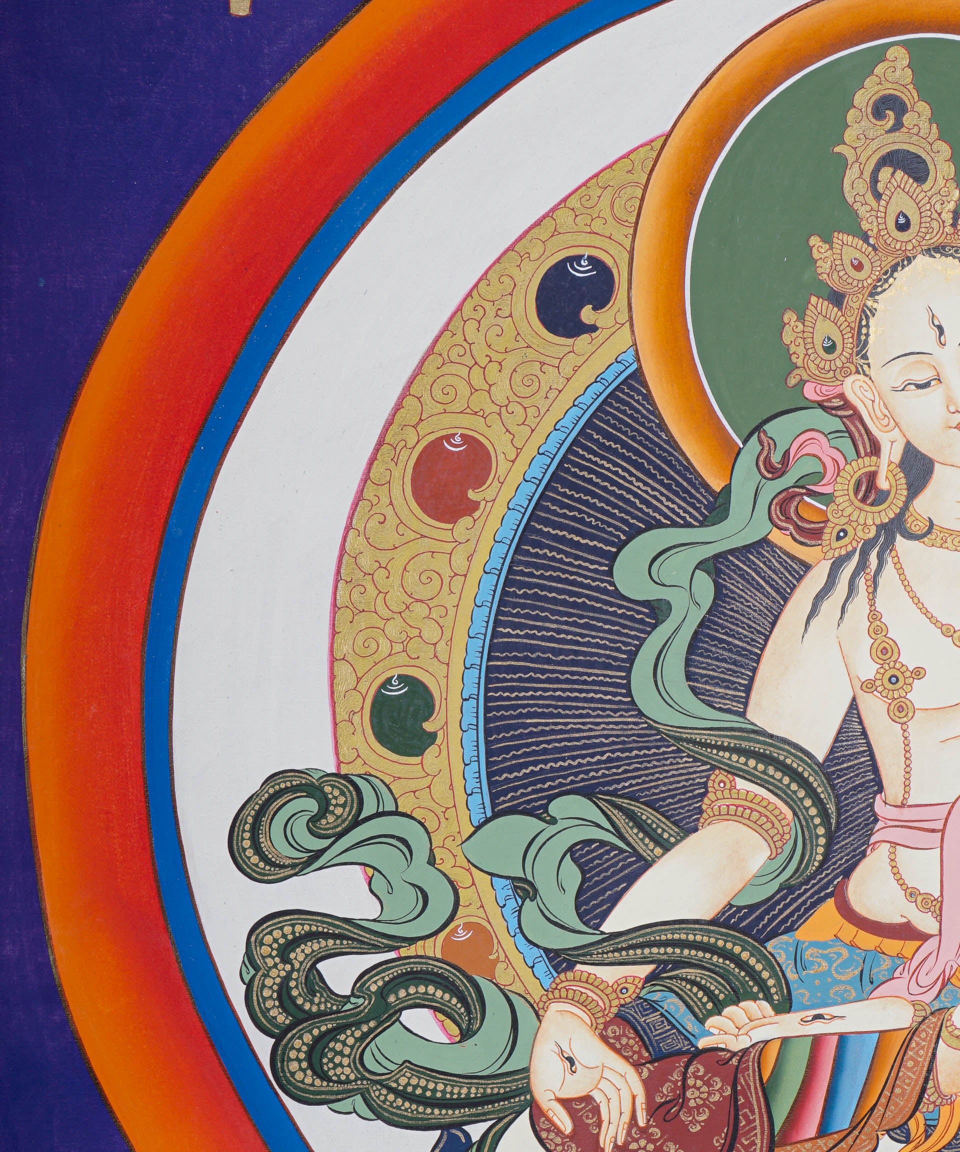 White Tara Thangka - Female deity painting