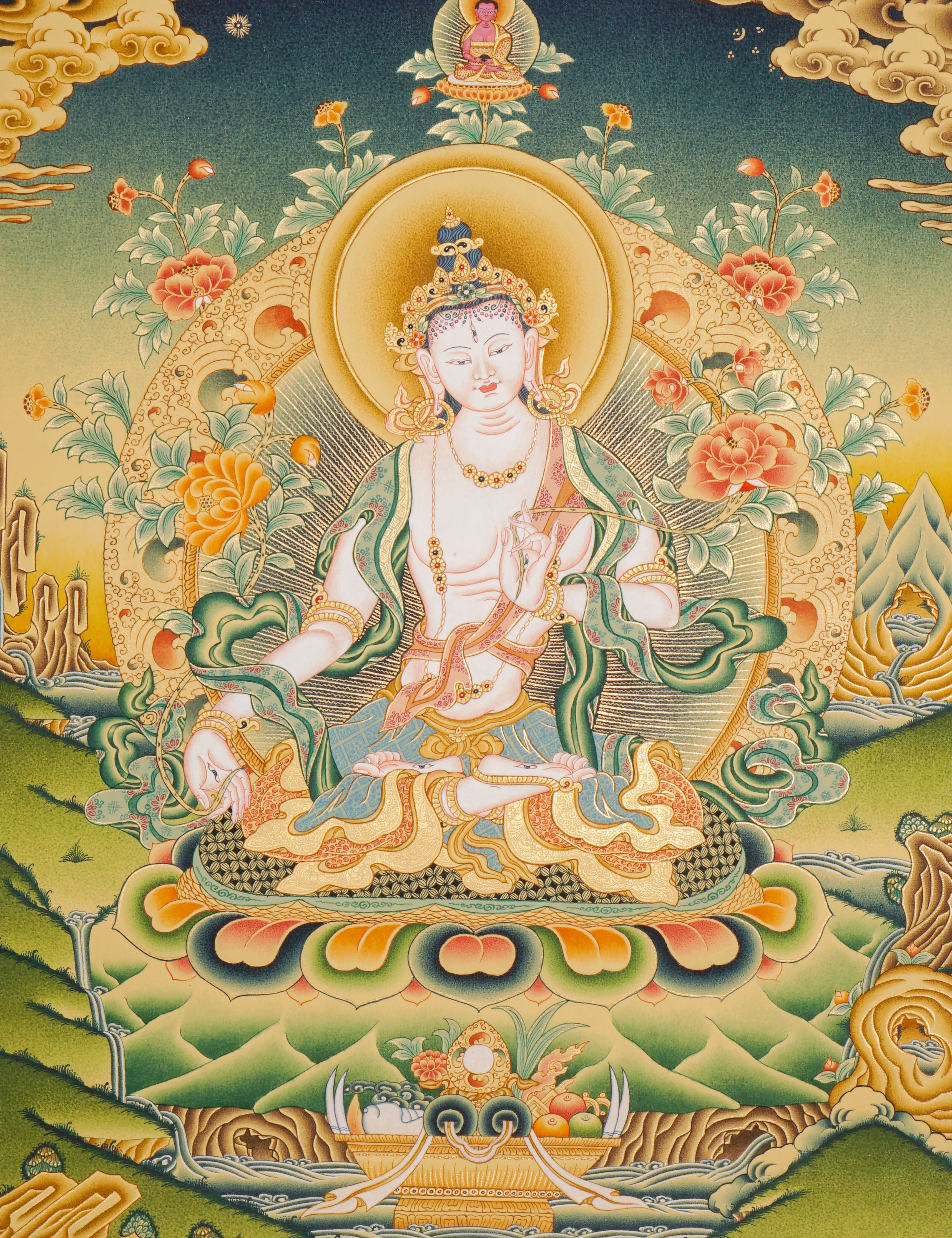 White Tara Thangka - Female deity painting