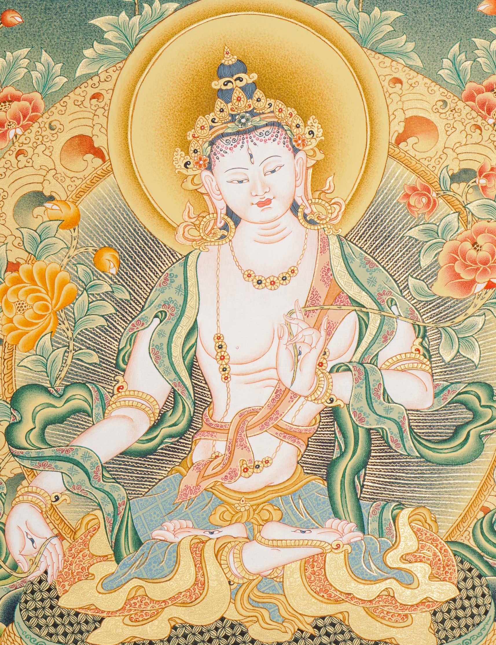 White Tara Thangka - Female deity painting
